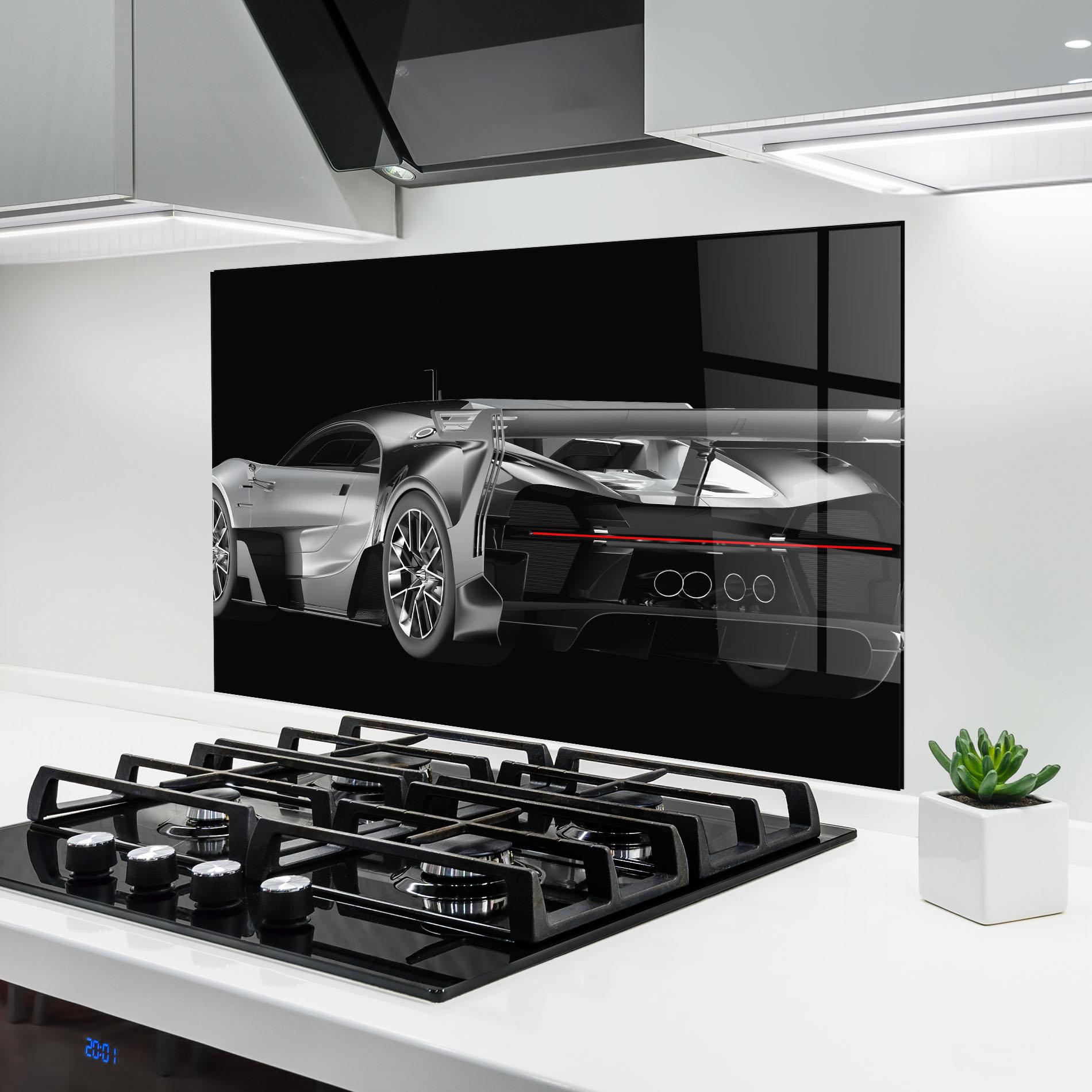 Konyhai üveg hátfal Black Rear Hypercar mockup 6