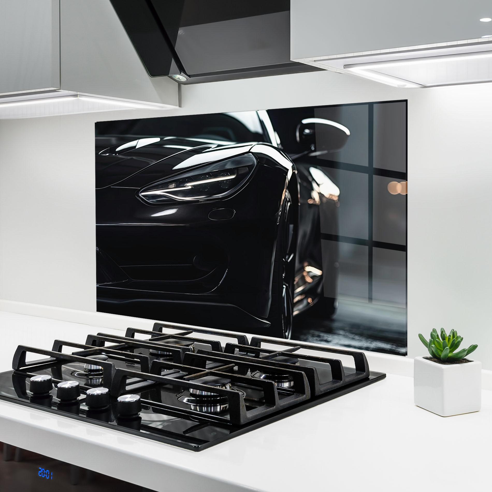 Konyhai üveg hátfal Black Sports Car mockup 6