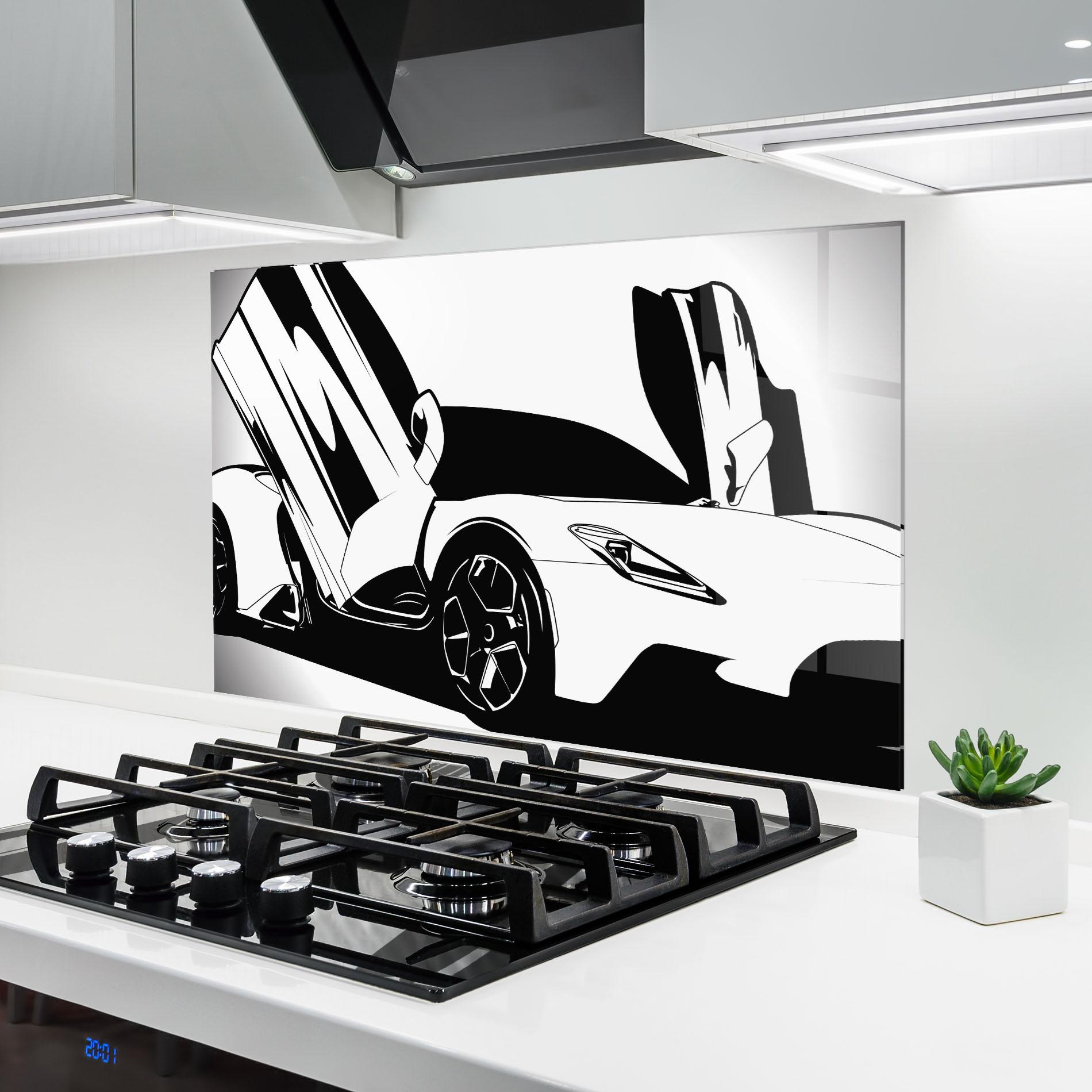Konyhai üveg hátfal Black White Car mockup 6