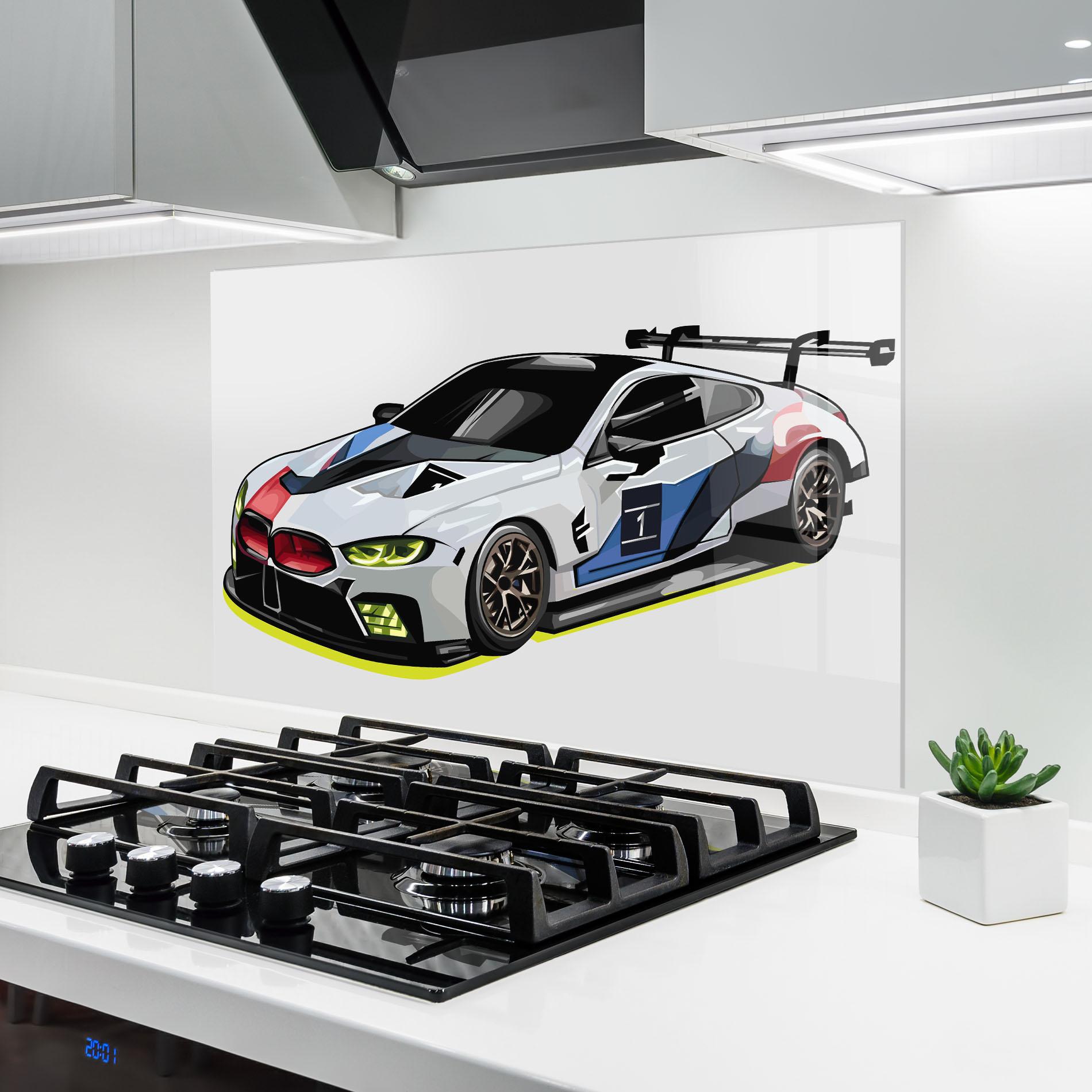 Konyhai üveg hátfal Bmw Sport Car mockup 6