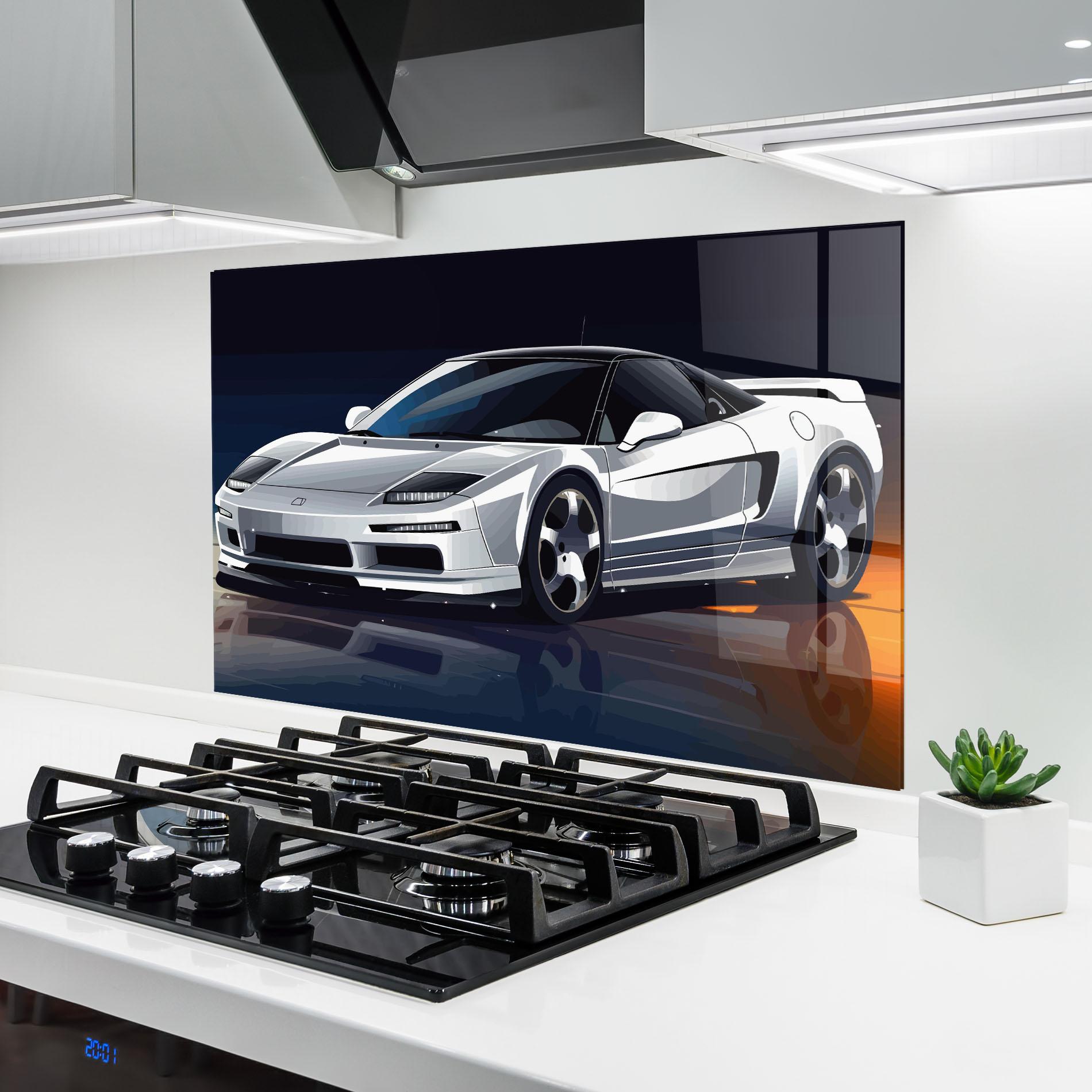 Konyhai üveg hátfal Cool White Car mockup 6