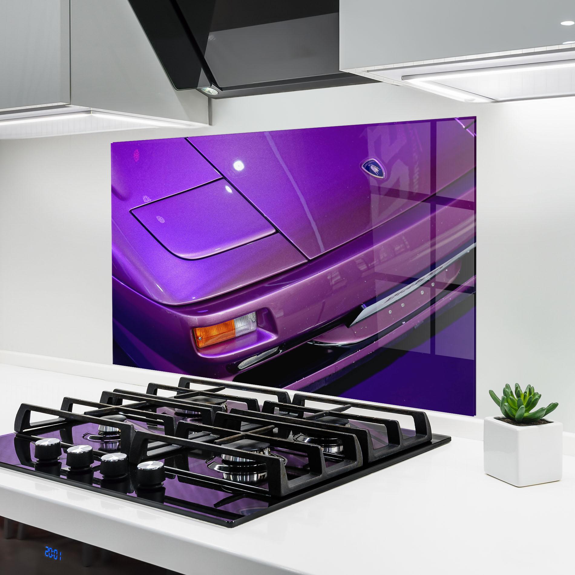 Konyhai üveg hátfal Purple Lambo Headlight mockup 6