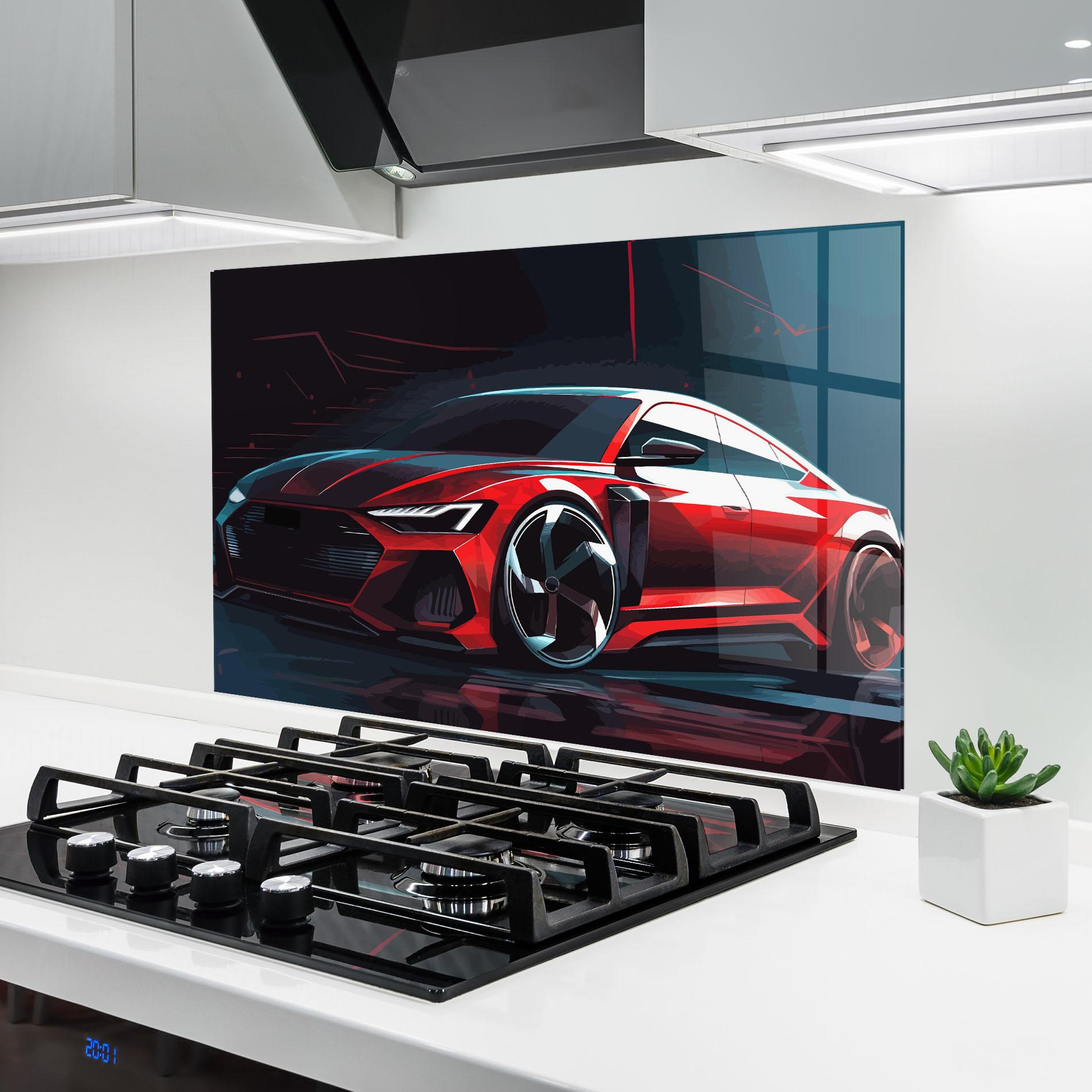 Konyhai üveg hátfal Red Blue Sport Car mockup 6