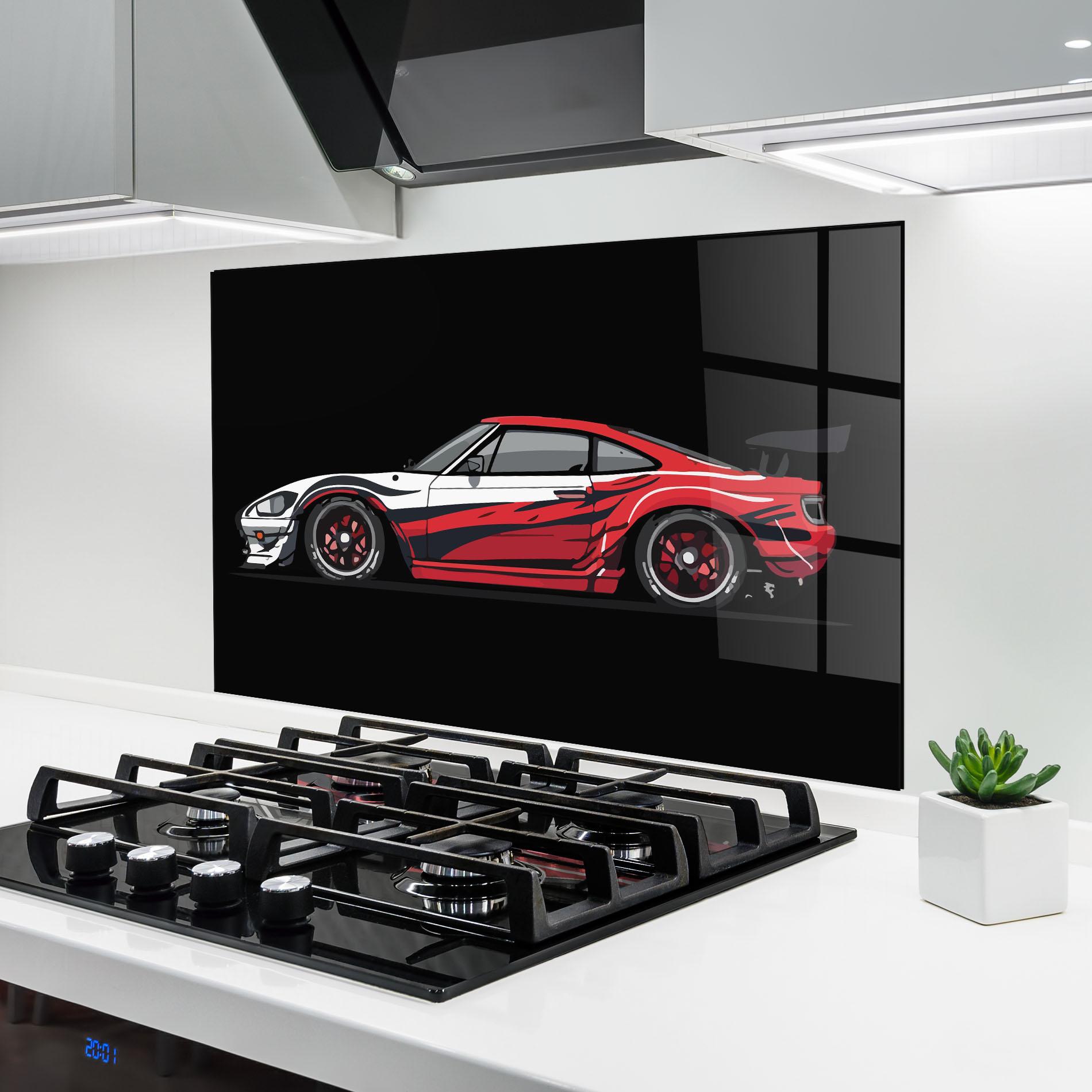 Konyhai üveg hátfal Red White Sport Car mockup 6