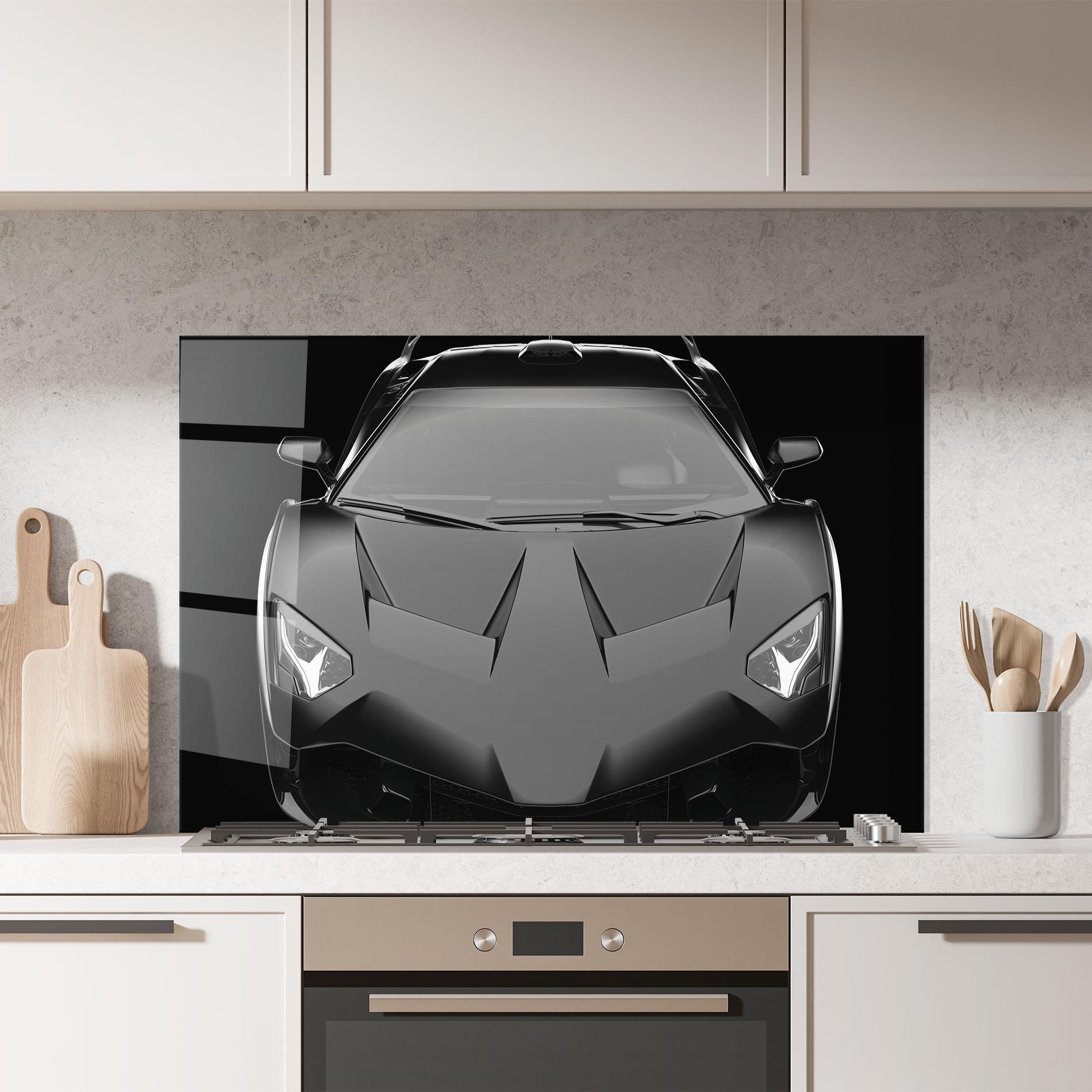 Konyhai üveg hátfal Black Matte Lambo mockup 7