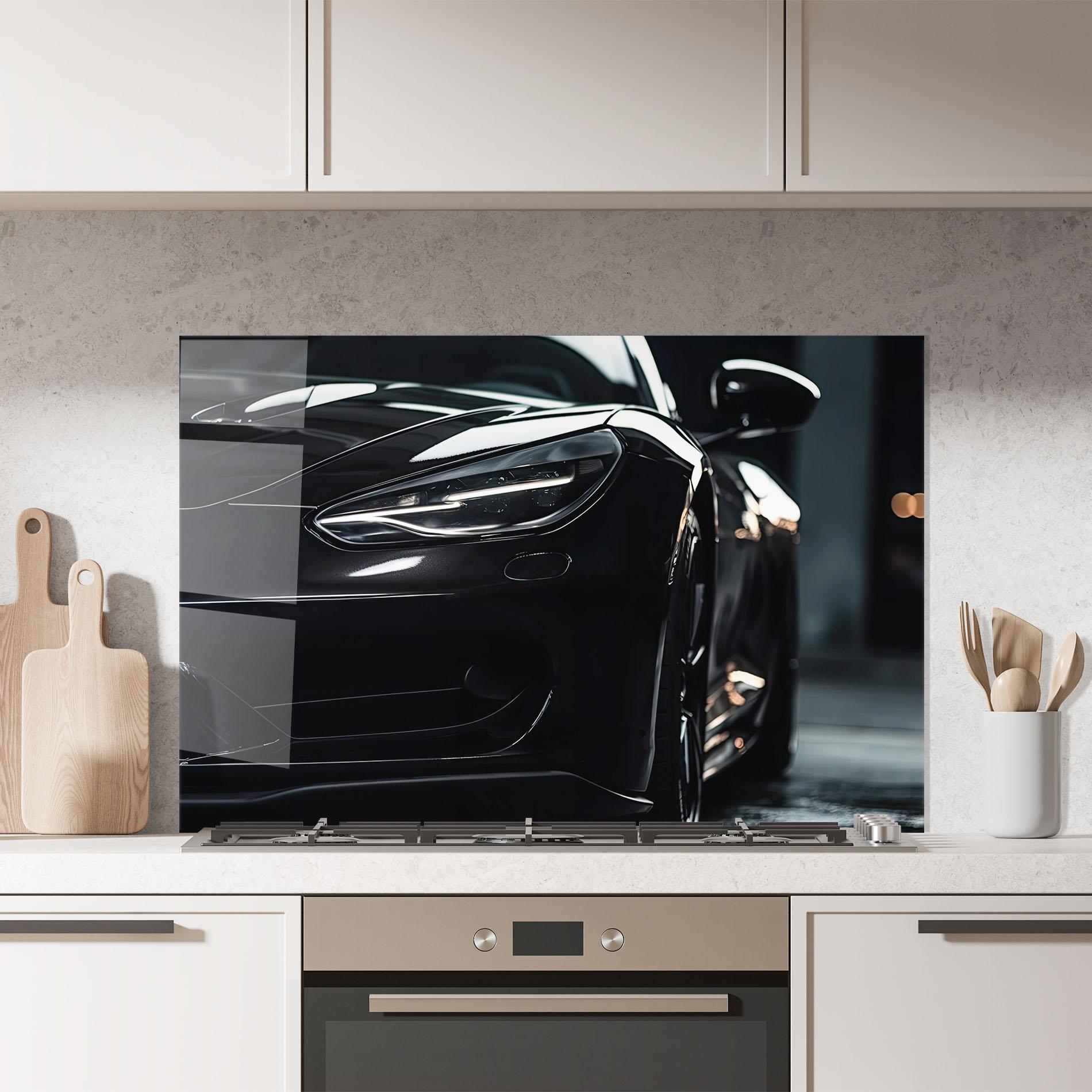 Konyhai üveg hátfal Black Sports Car mockup 7