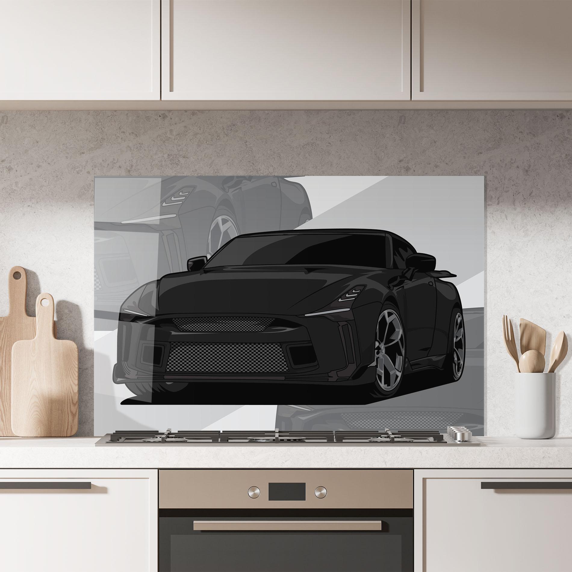 Konyhai üveg hátfal Black Strong Car mockup 7