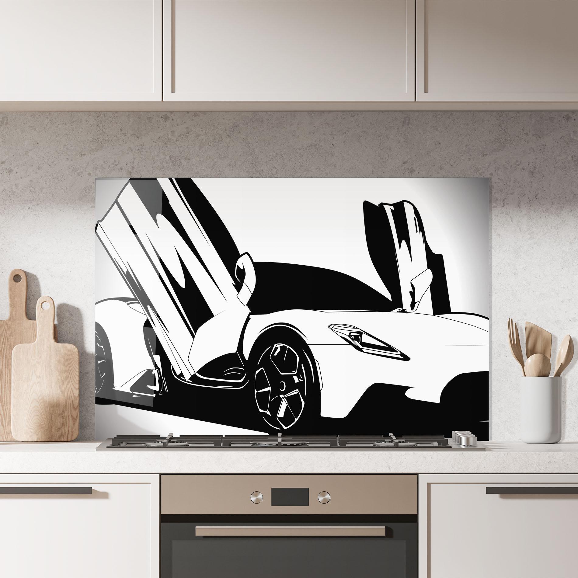 Konyhai üveg hátfal Black White Car mockup 7