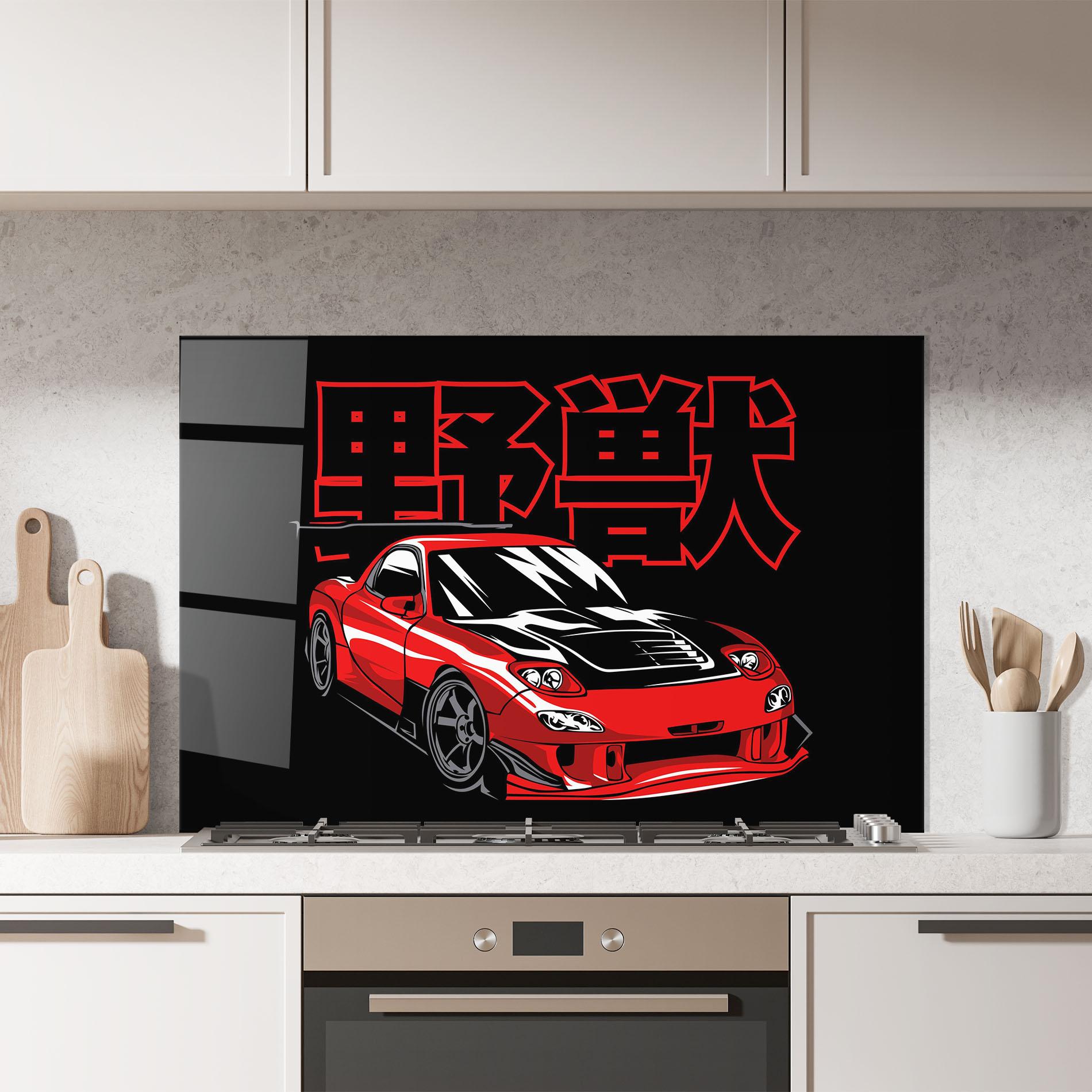 Konyhai üveg hátfal Red Black Car mockup 7