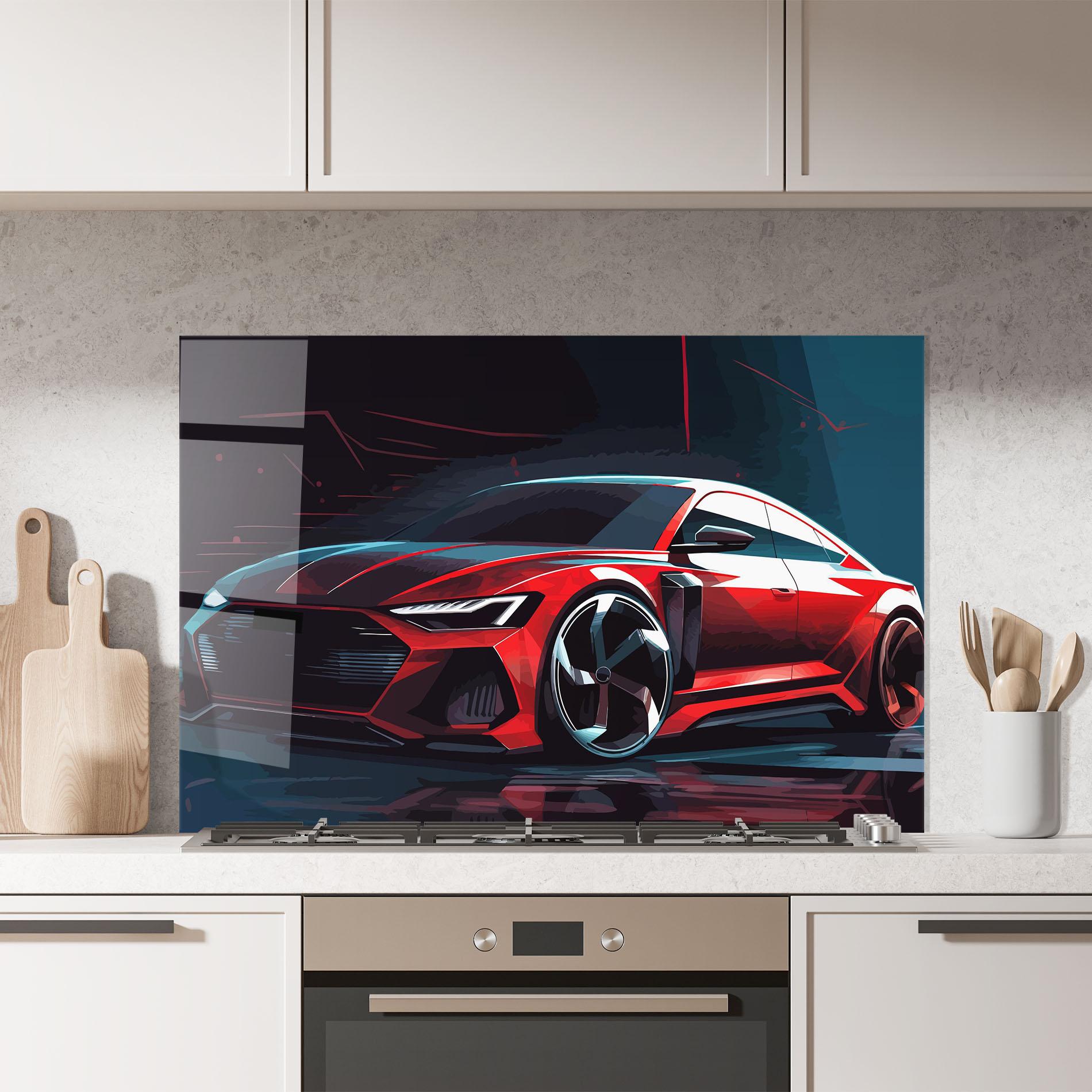 Konyhai üveg hátfal Red Blue Sport Car mockup 7