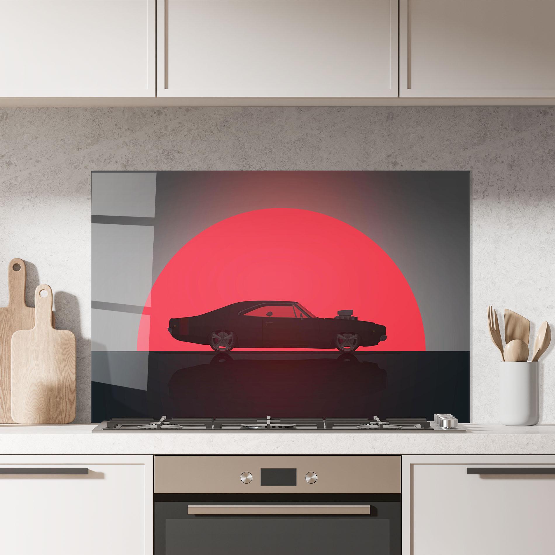 Konyhai üveg hátfal Red Sun Car mockup 7