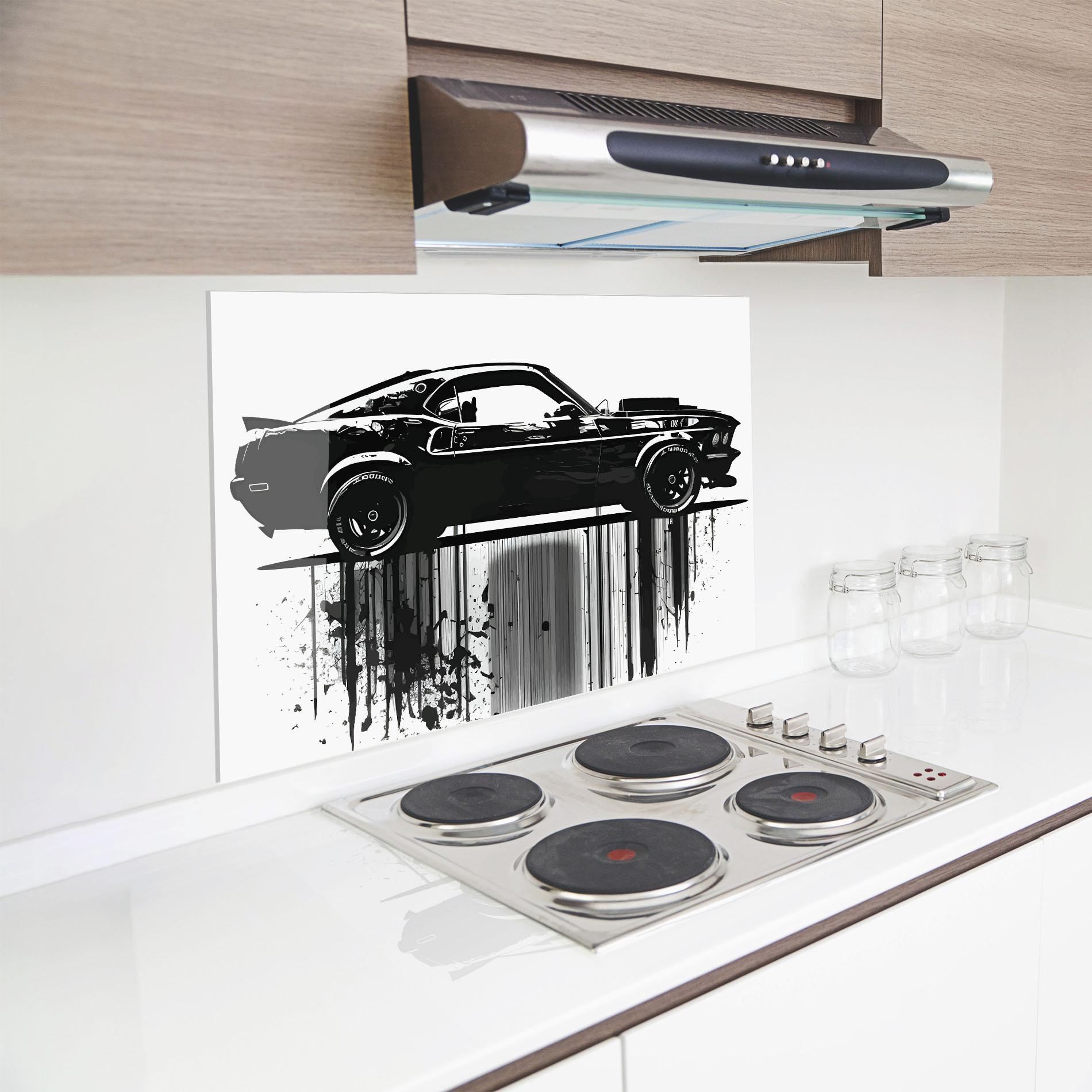 Konyhai üveg hátfal Black Car Drowing mockup 8