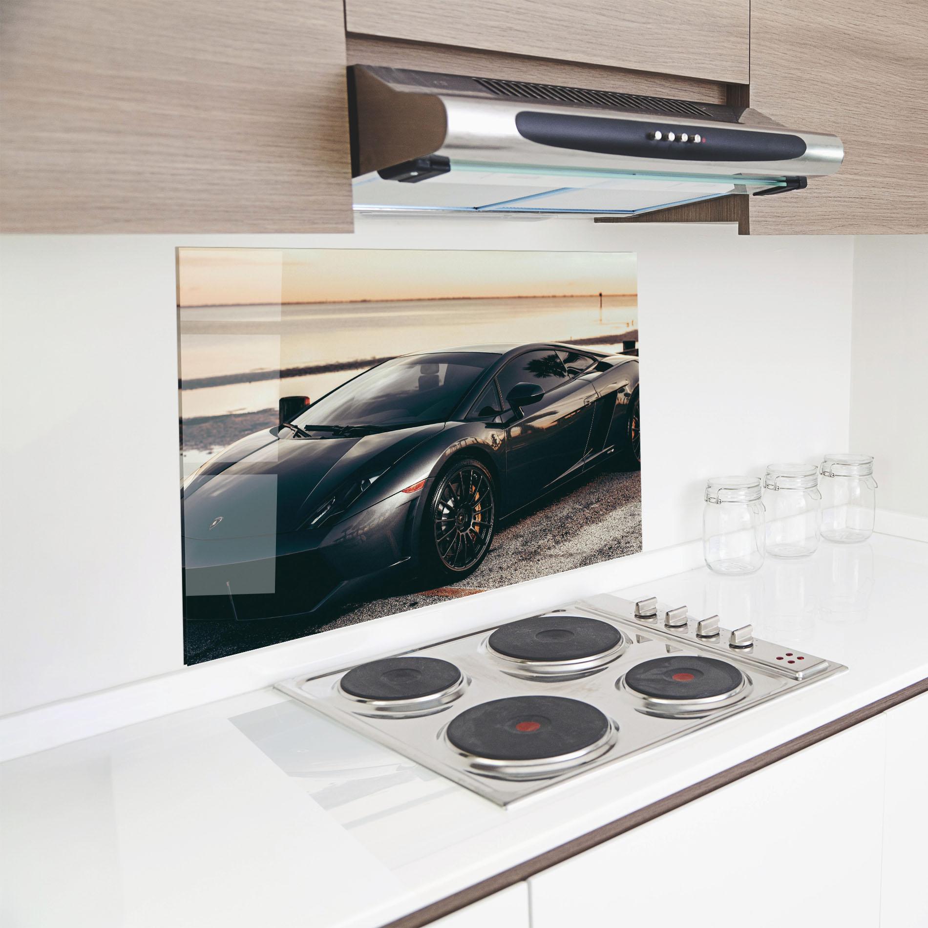 Konyhai üveg hátfal Black Lambo Sea mockup 8