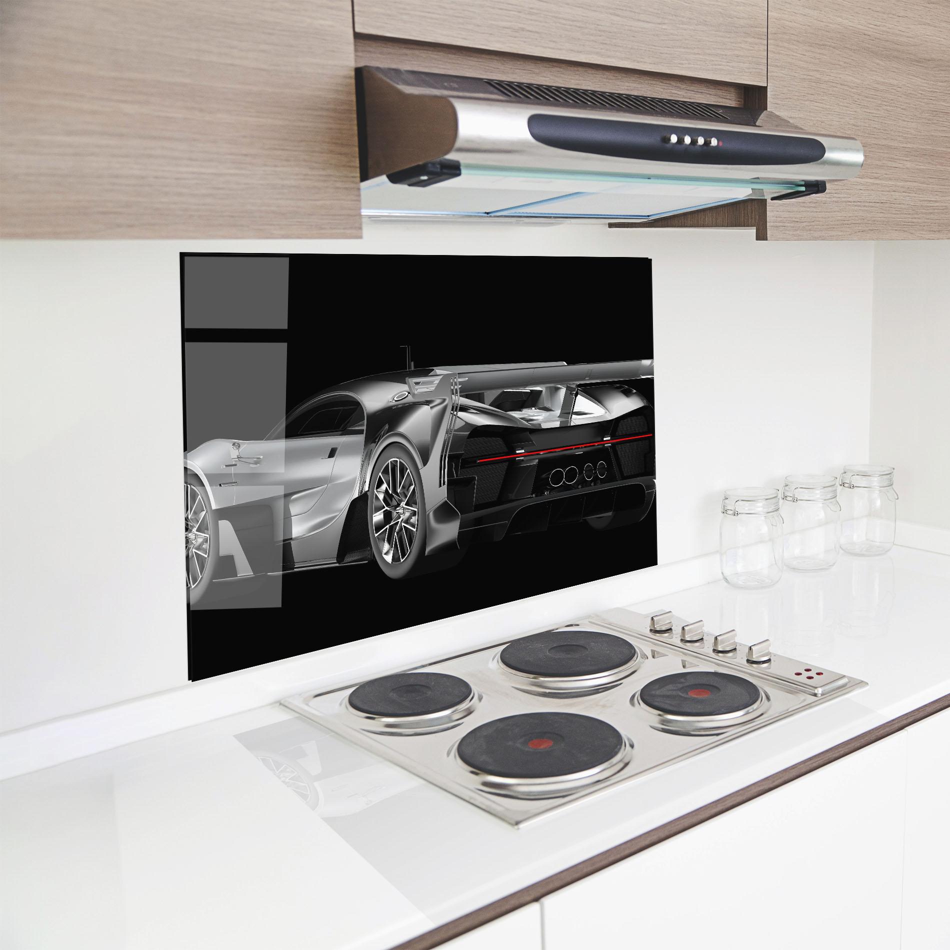 Konyhai üveg hátfal Black Rear Hypercar mockup 8