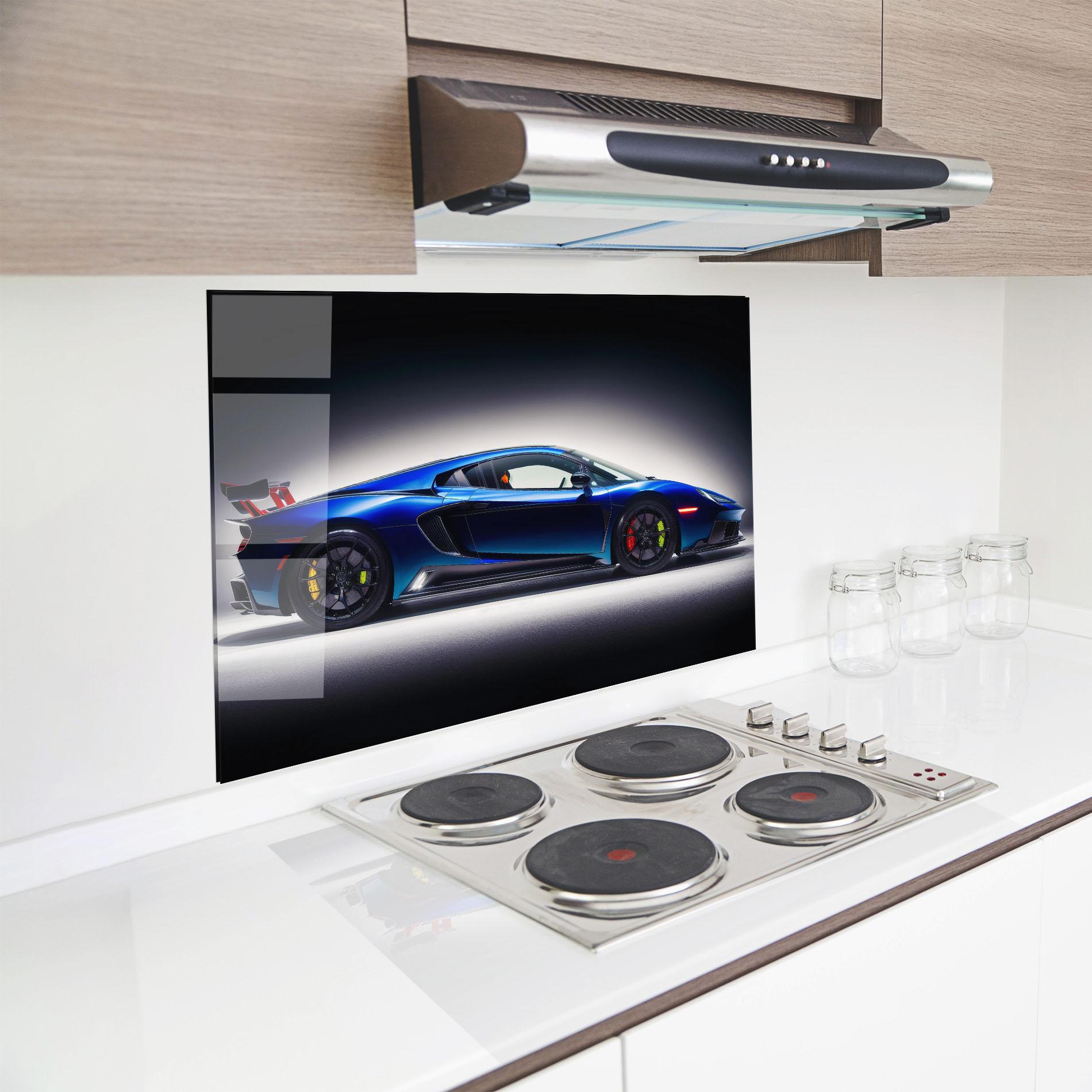 Konyhai üveg hátfal Blue Hypercar Side mockup 8