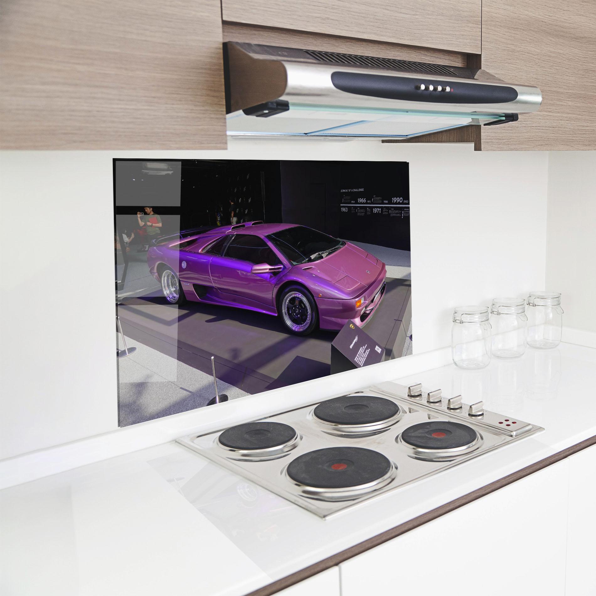 Konyhai üveg hátfal Purple Lambo mockup 8