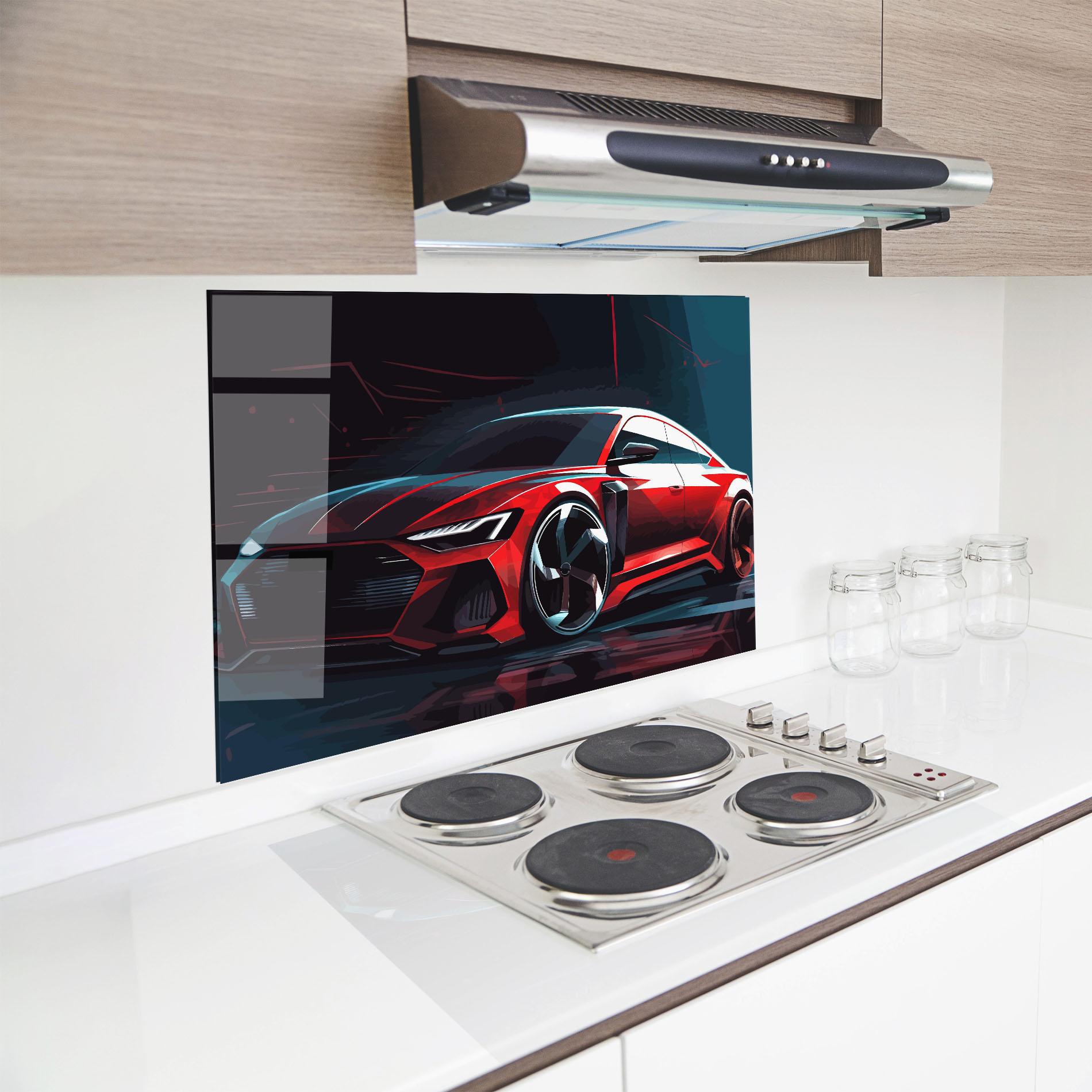 Konyhai üveg hátfal Red Blue Sport Car mockup 8
