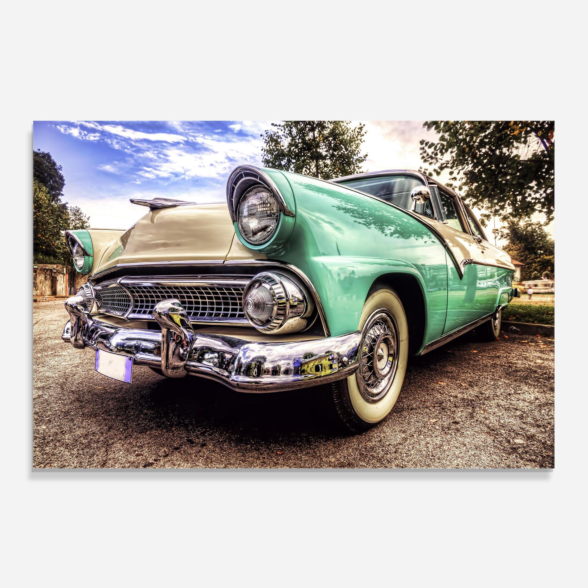 Konyhai üveg hátfal Green Vintage Car mockup 0