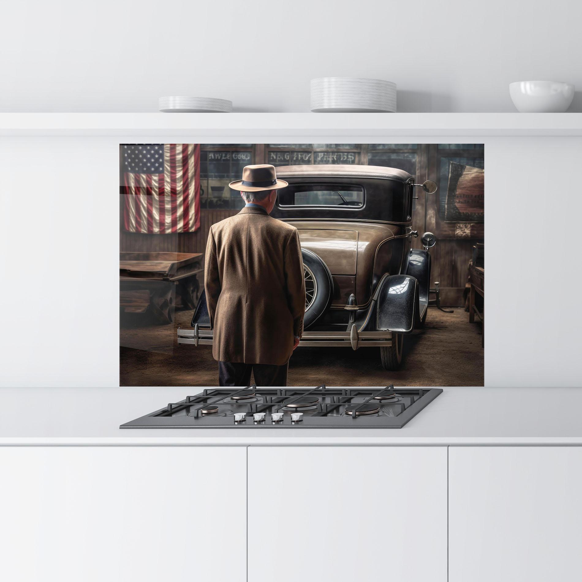 Konyhai üveg hátfal American Vintage Car mockup 9