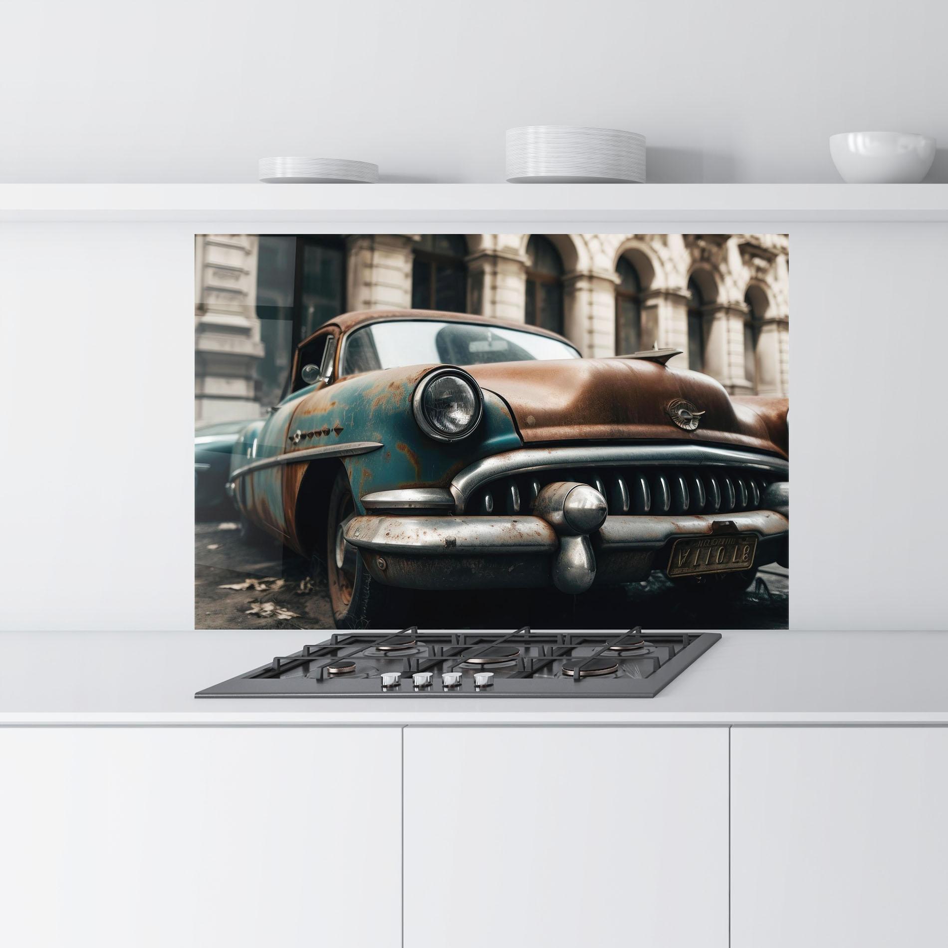 Konyhai üveg hátfal Old Brown Car mockup 9