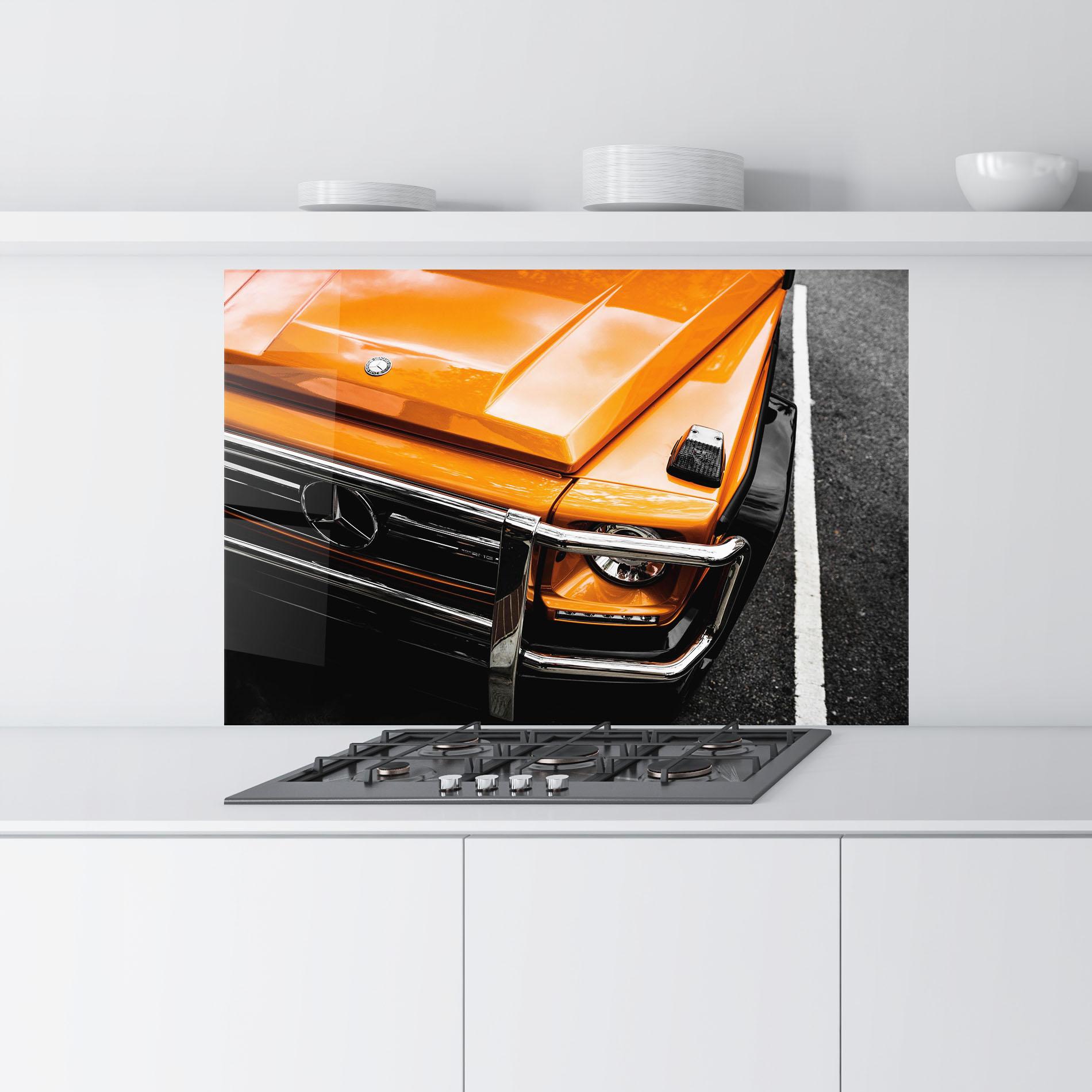 Konyhai üveg hátfal Vintage Orange Car mockup 9