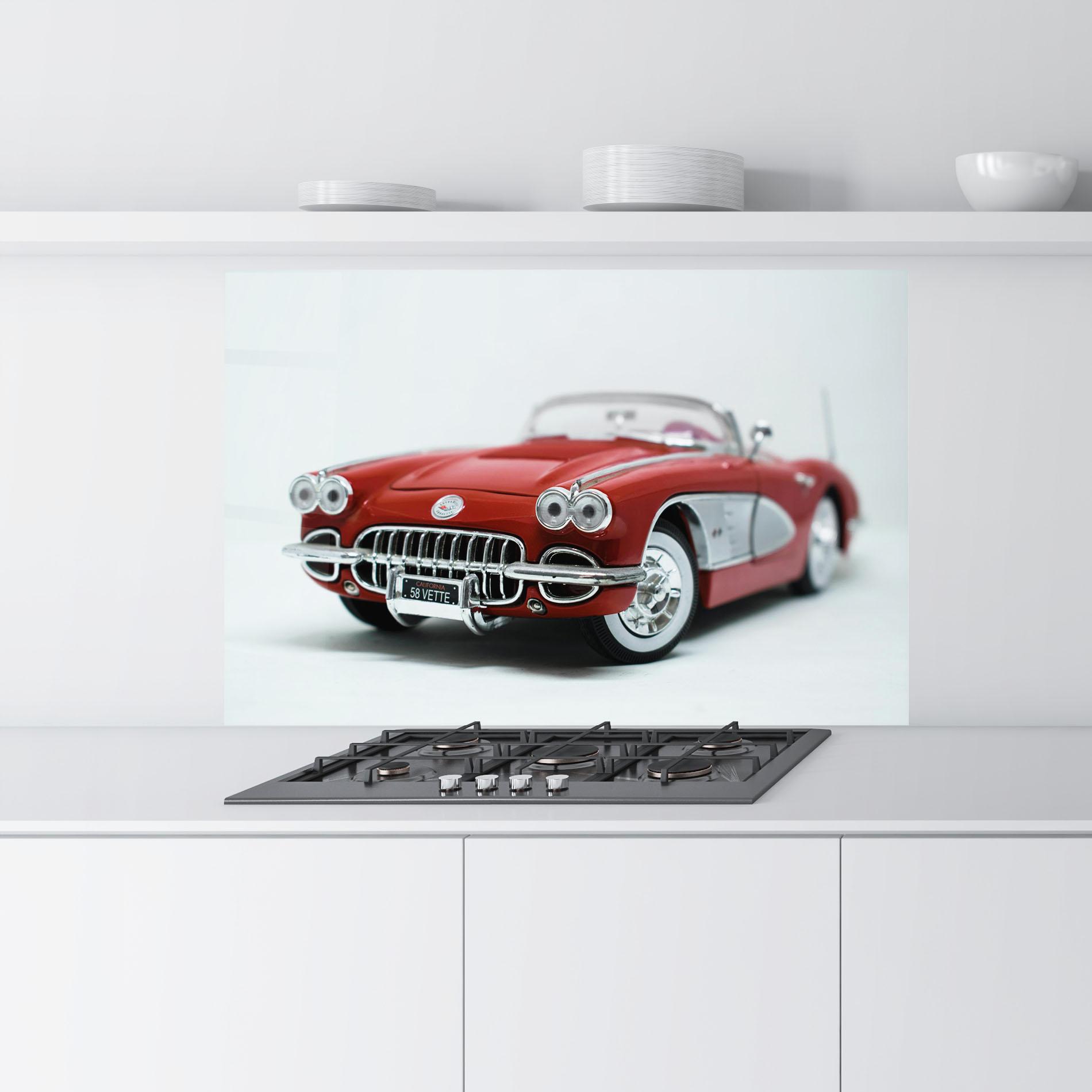Konyhai üveg hátfal Vintage Red Car mockup 9