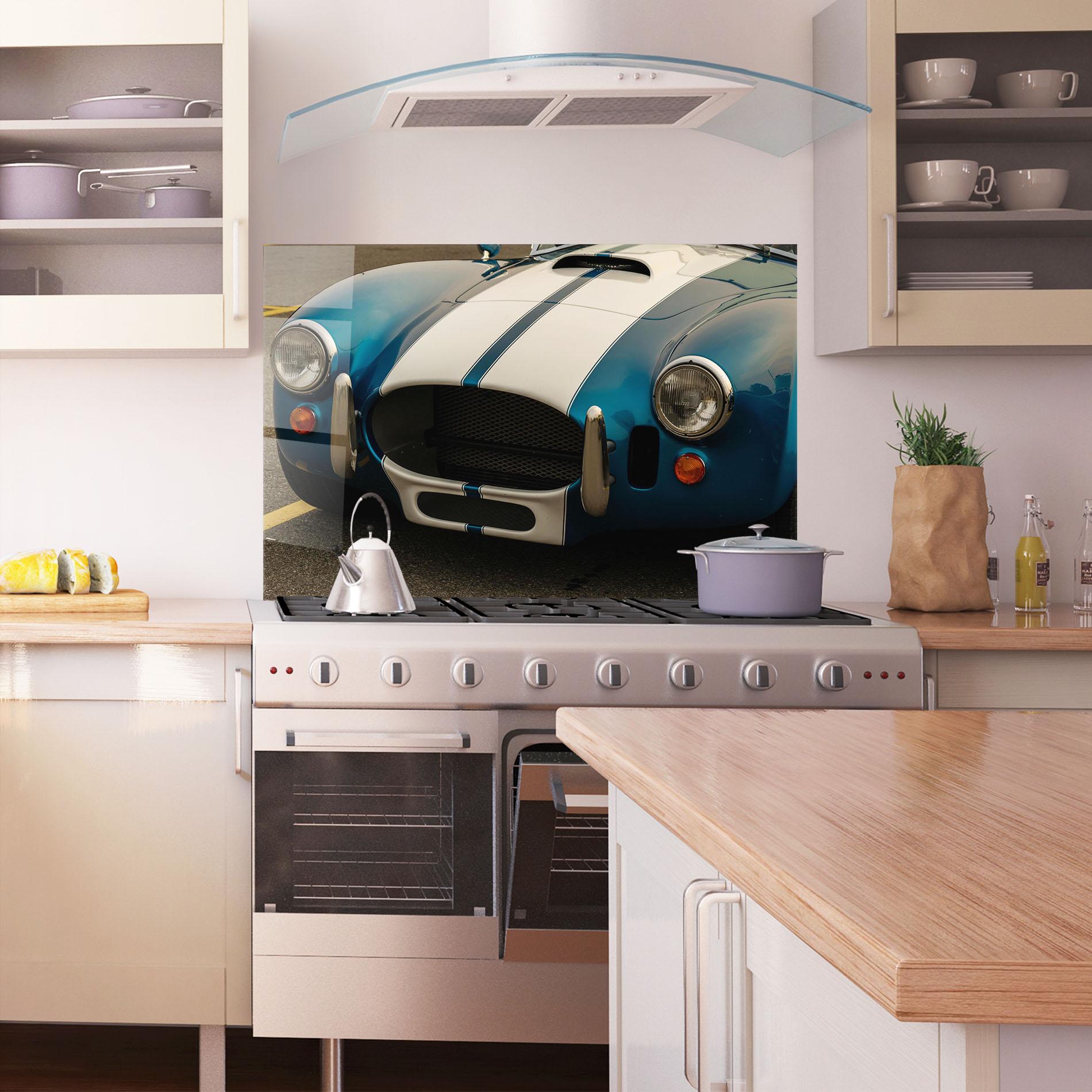 Konyhai üveg hátfal Blue Vintage Car mockup 1