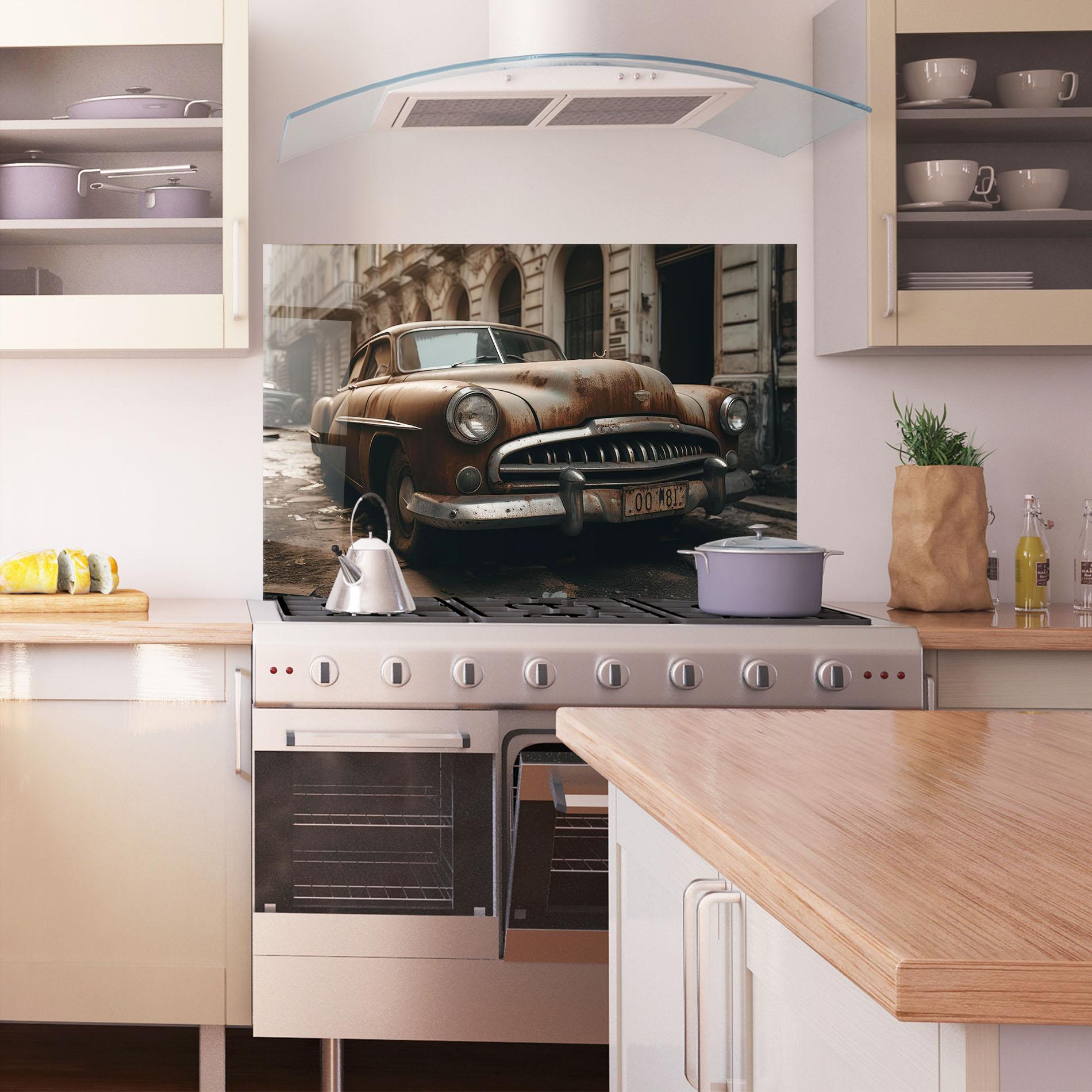 Konyhai üveg hátfal Brown Old Car mockup 1