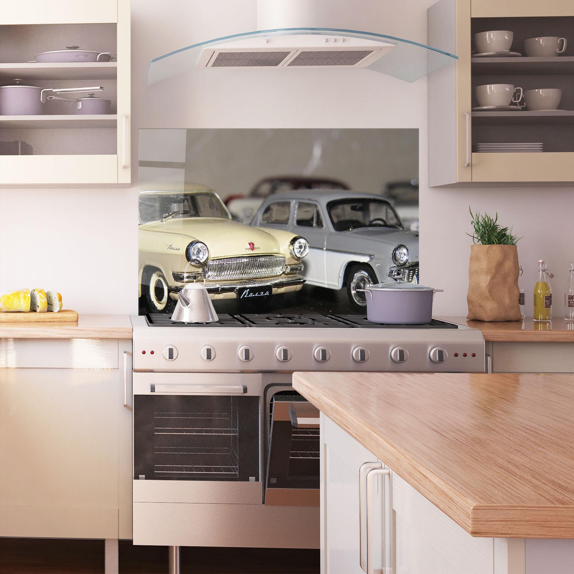 Konyhai üveg hátfal Cream Grey Car mockup 1