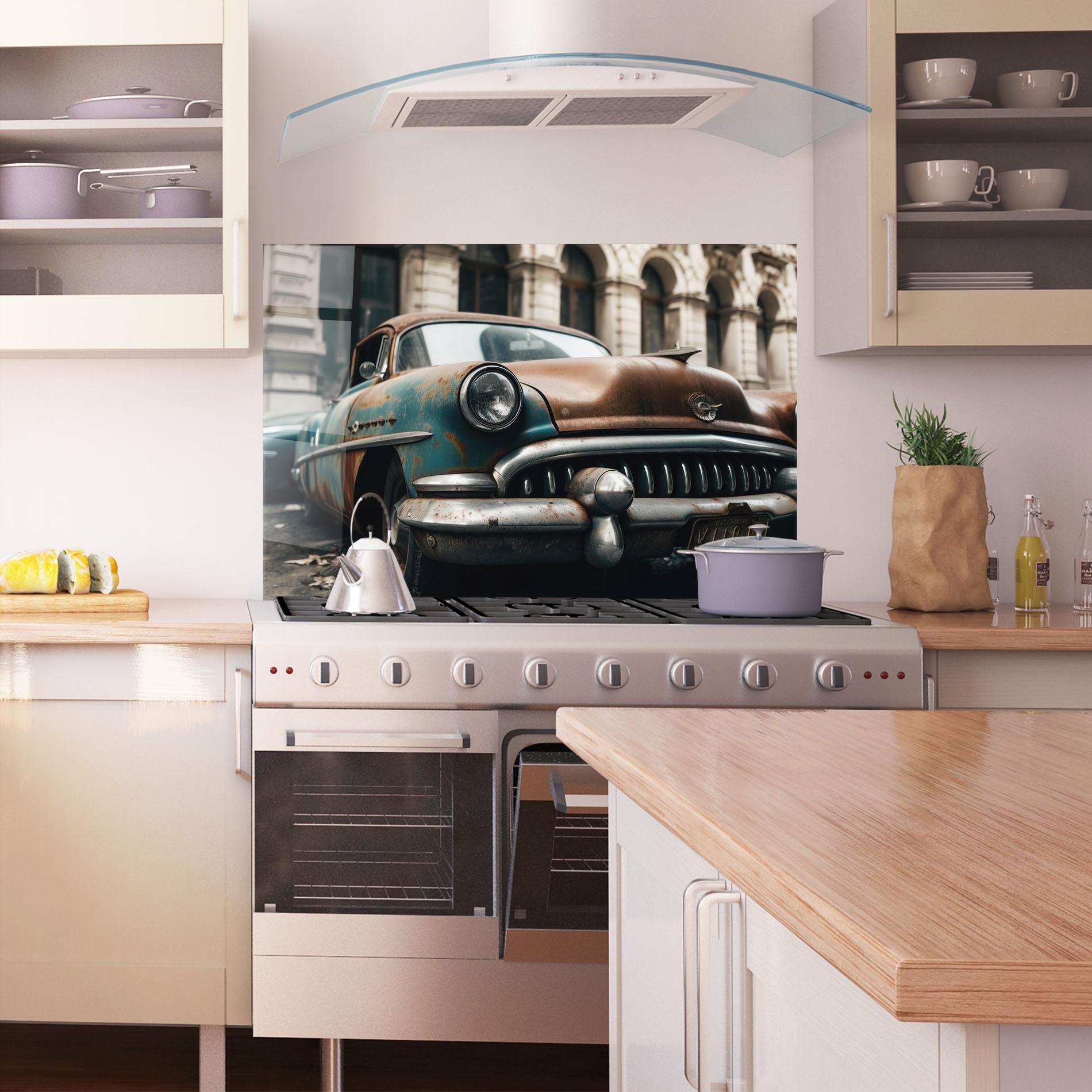 Konyhai üveg hátfal Old Brown Car mockup 1