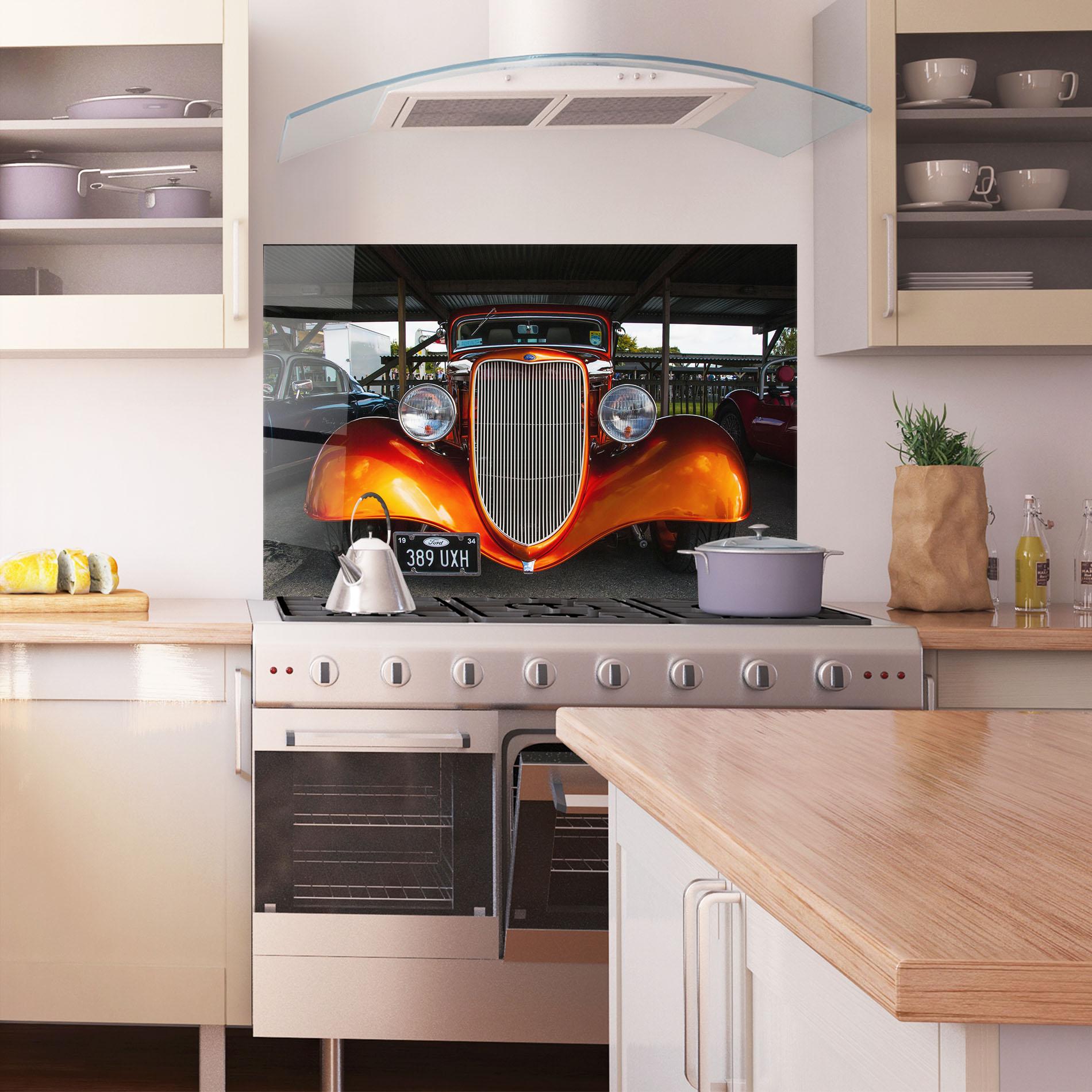 Konyhai üveg hátfal Orange Classic Car mockup 1
