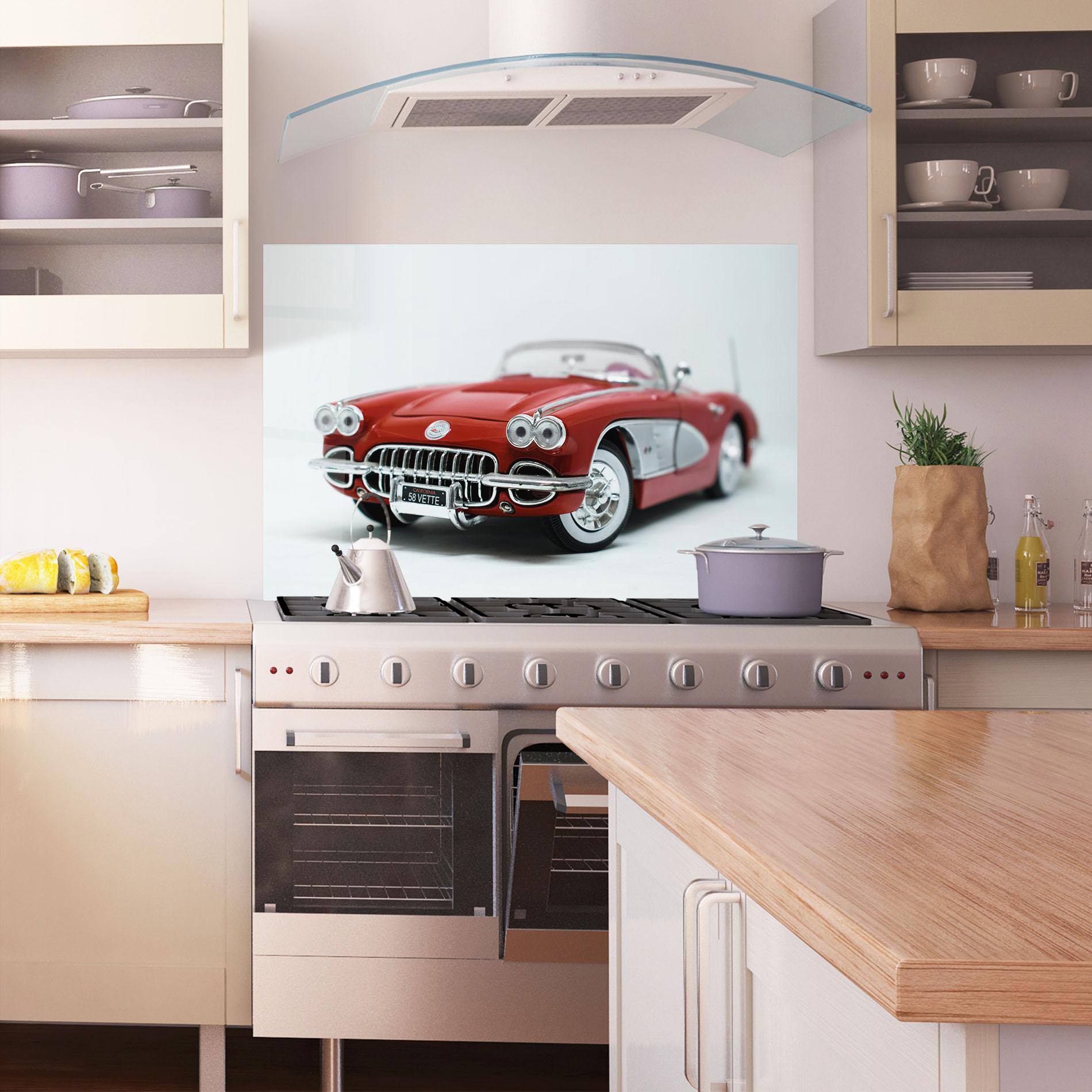 Konyhai üveg hátfal Vintage Red Car mockup 1
