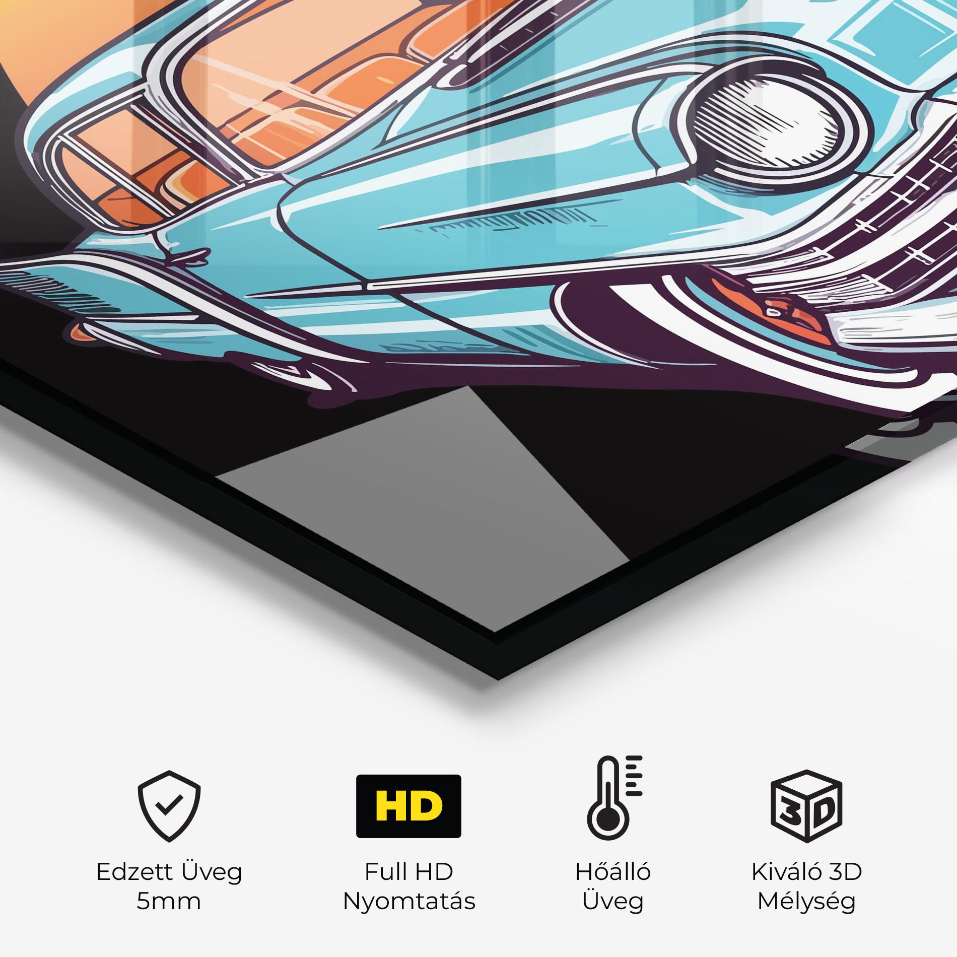 Konyhai üveg hátfal Blue Sunset Car mockup 2