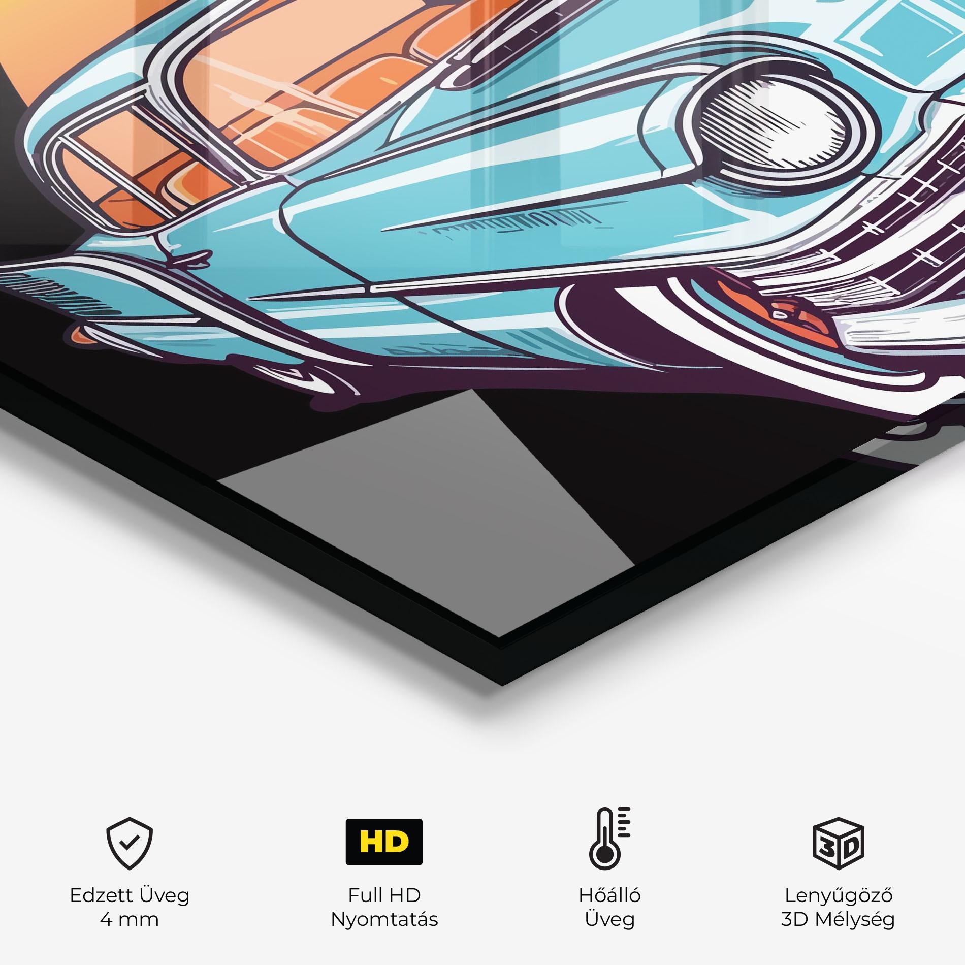 Konyhai üveg hátfal Blue Sunset Car mockup 2