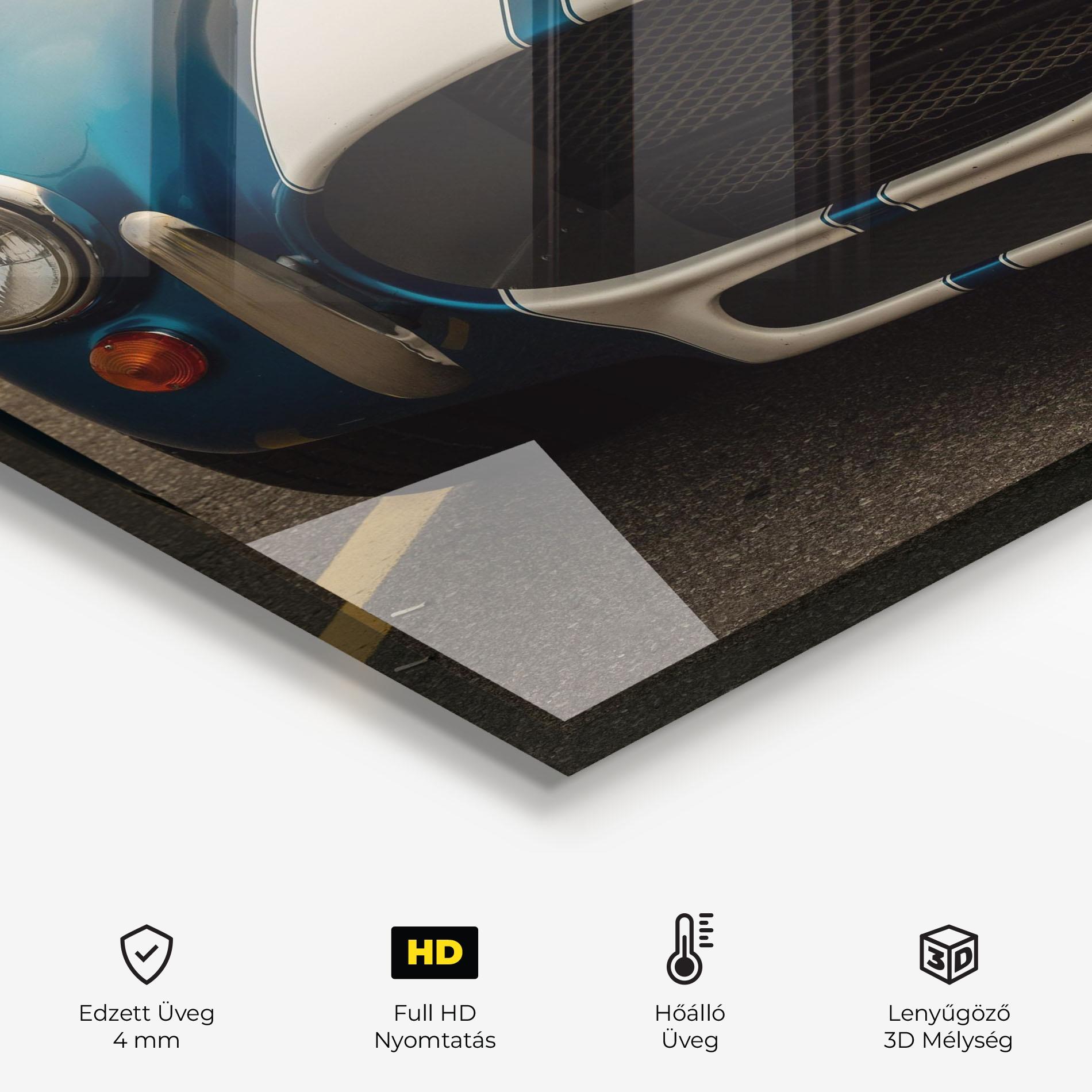 Konyhai üveg hátfal Blue Vintage Car mockup 2