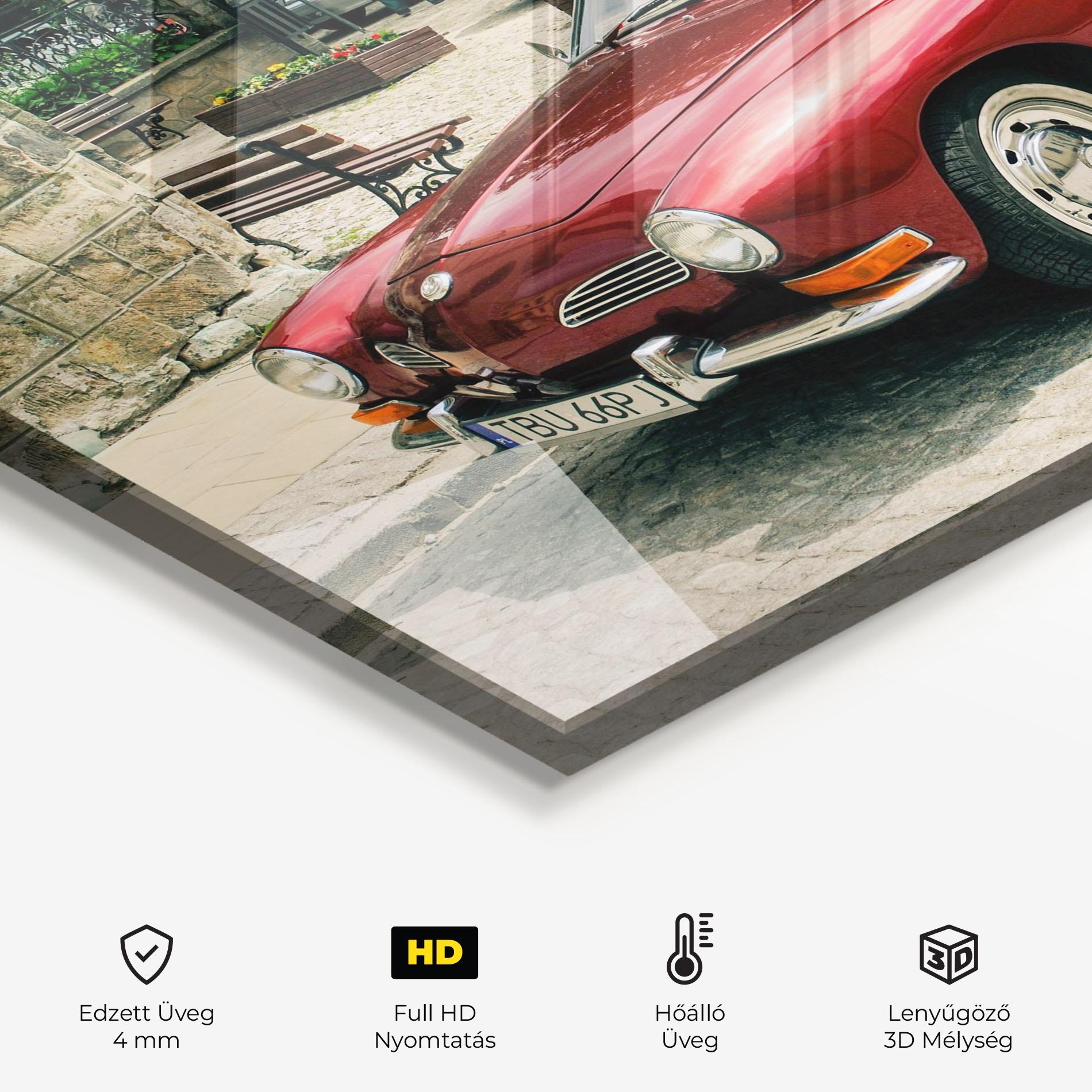 Konyhai üveg hátfal Car Old Red mockup 2