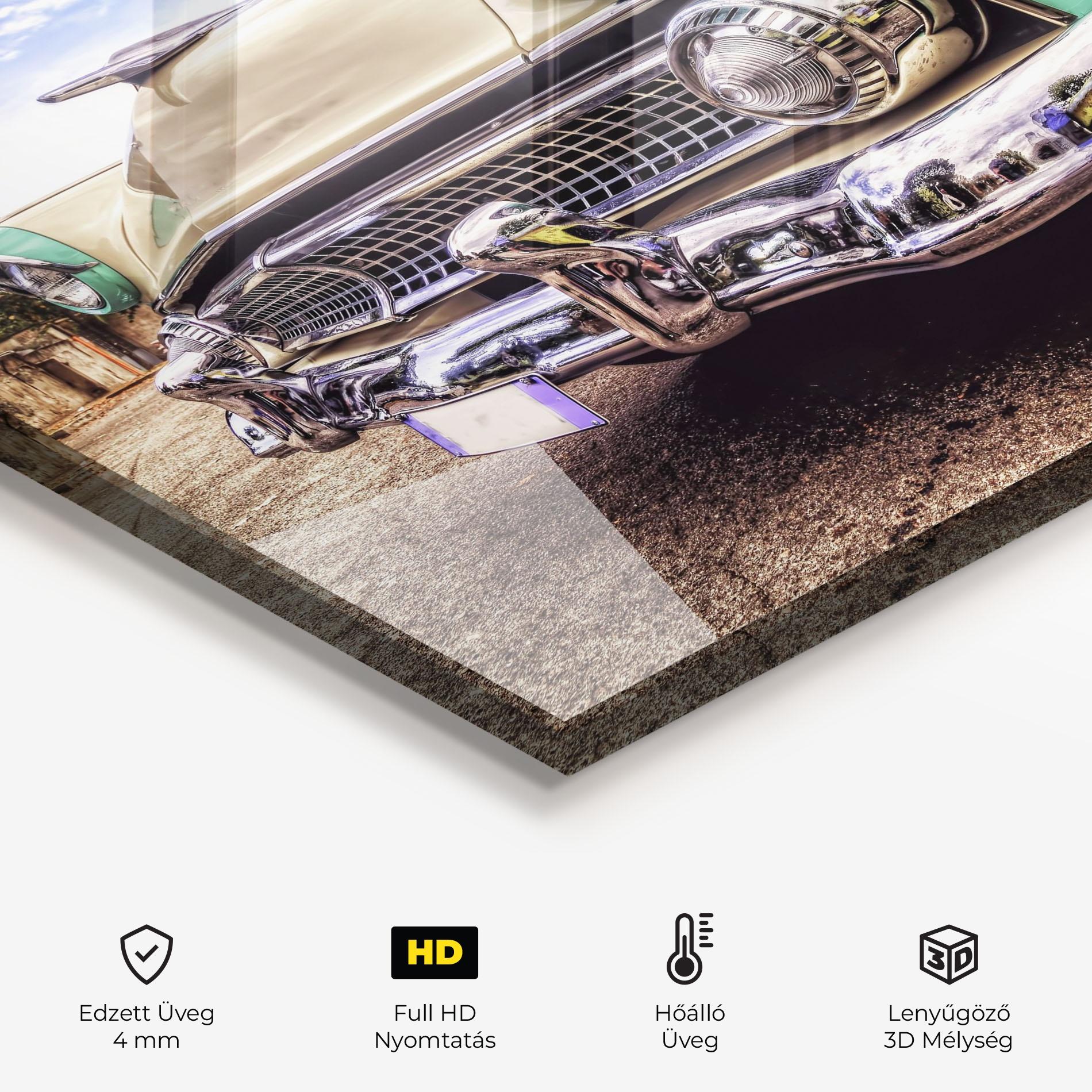 Konyhai üveg hátfal Green Vintage Car mockup 2