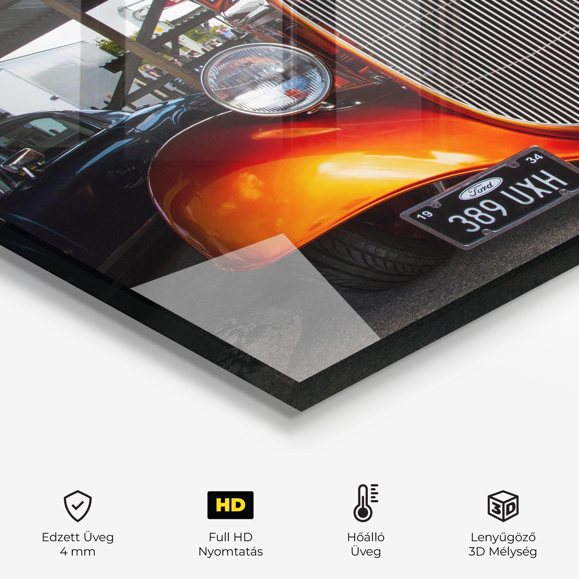 Konyhai üveg hátfal Orange Classic Car mockup 2