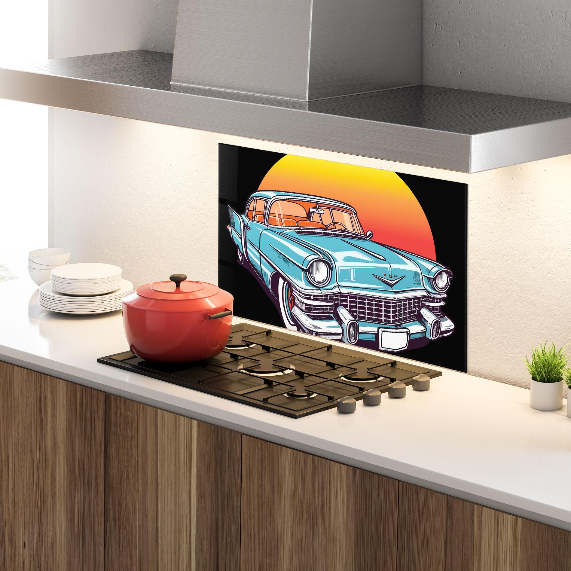 Konyhai üveg hátfal Blue Sunset Car mockup 4