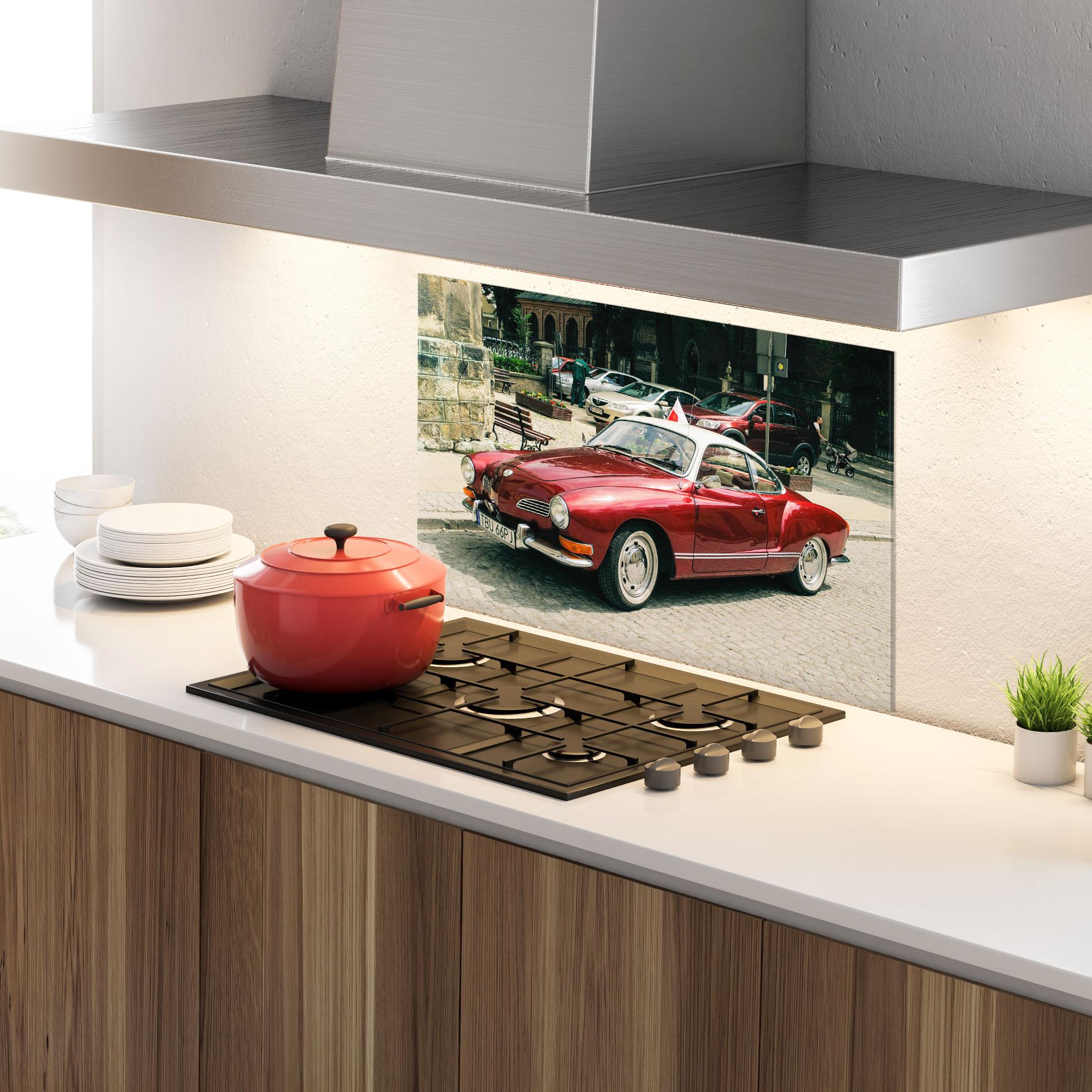 Konyhai üveg hátfal Car Old Red mockup 4