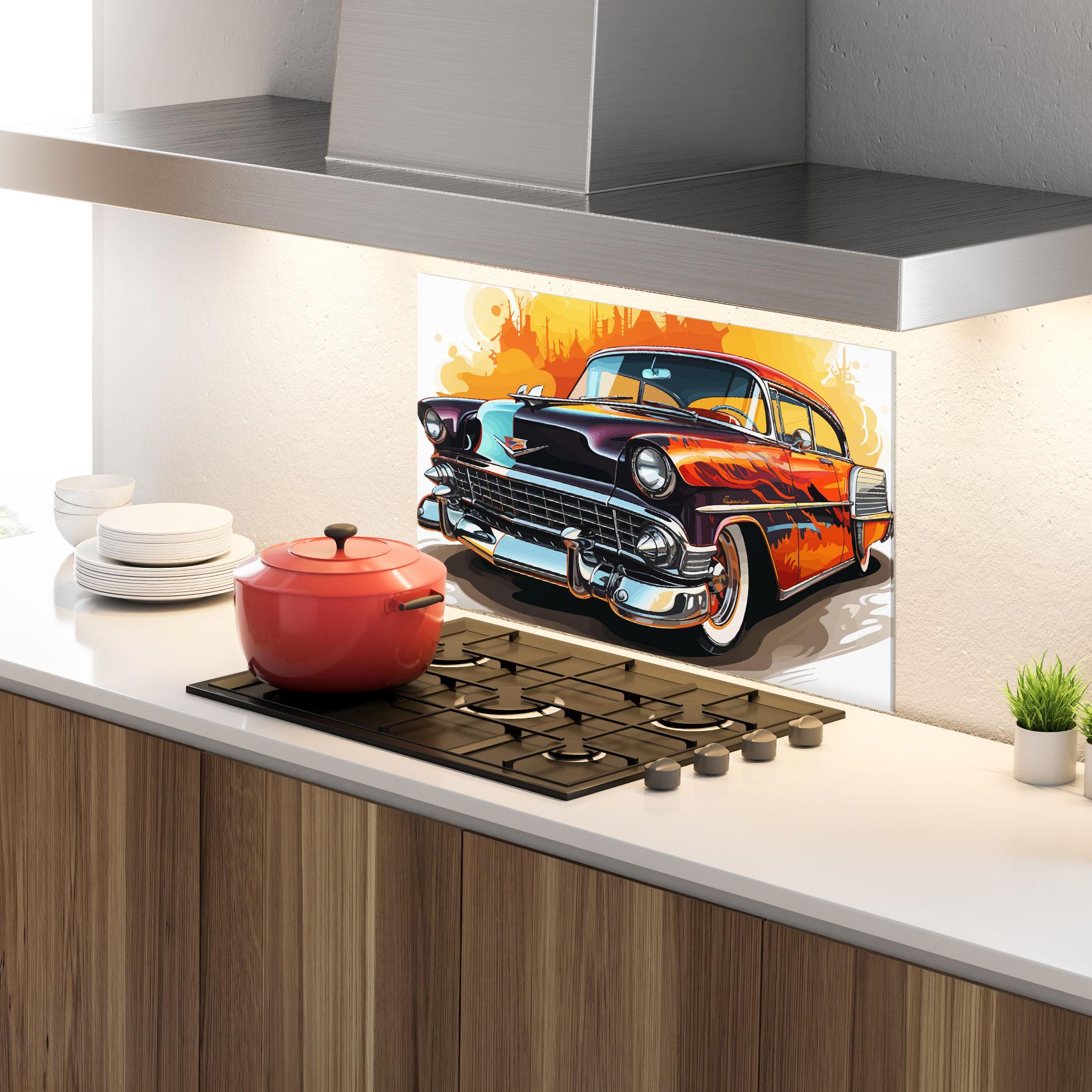 Konyhai üveg hátfal Cool Vintage Car mockup 4