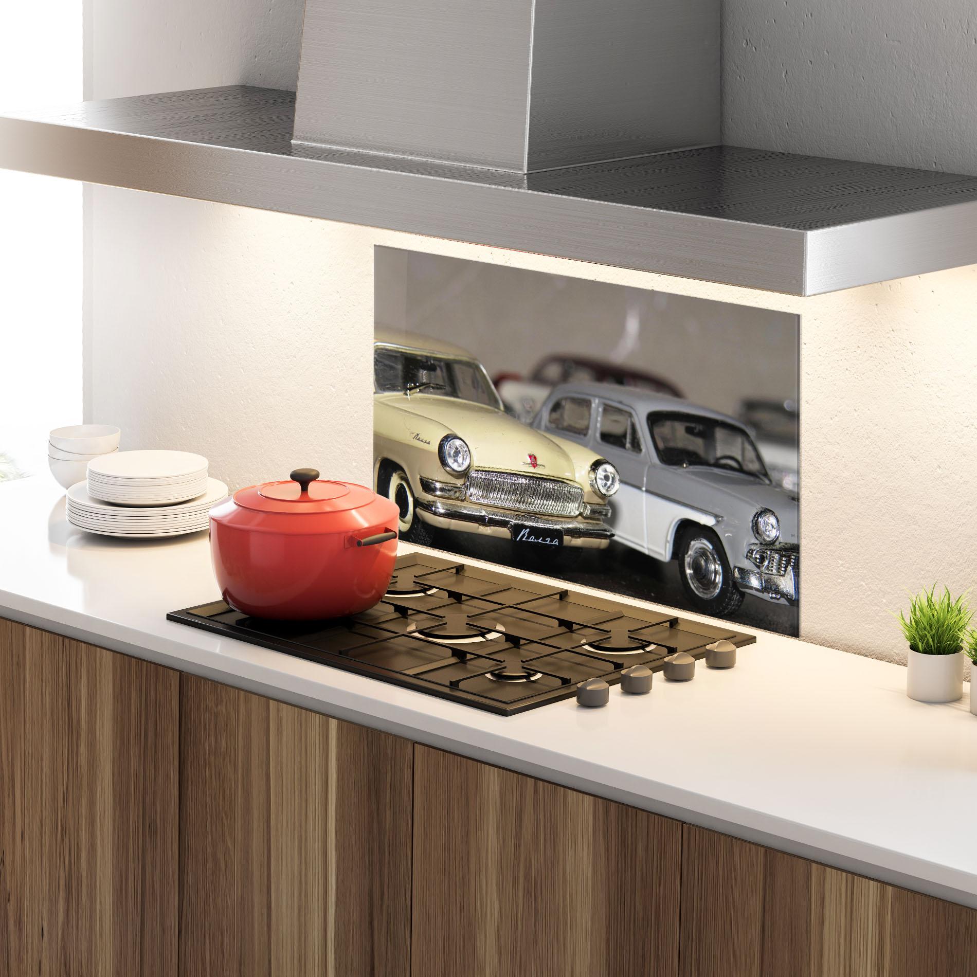 Konyhai üveg hátfal Cream Grey Car mockup 4