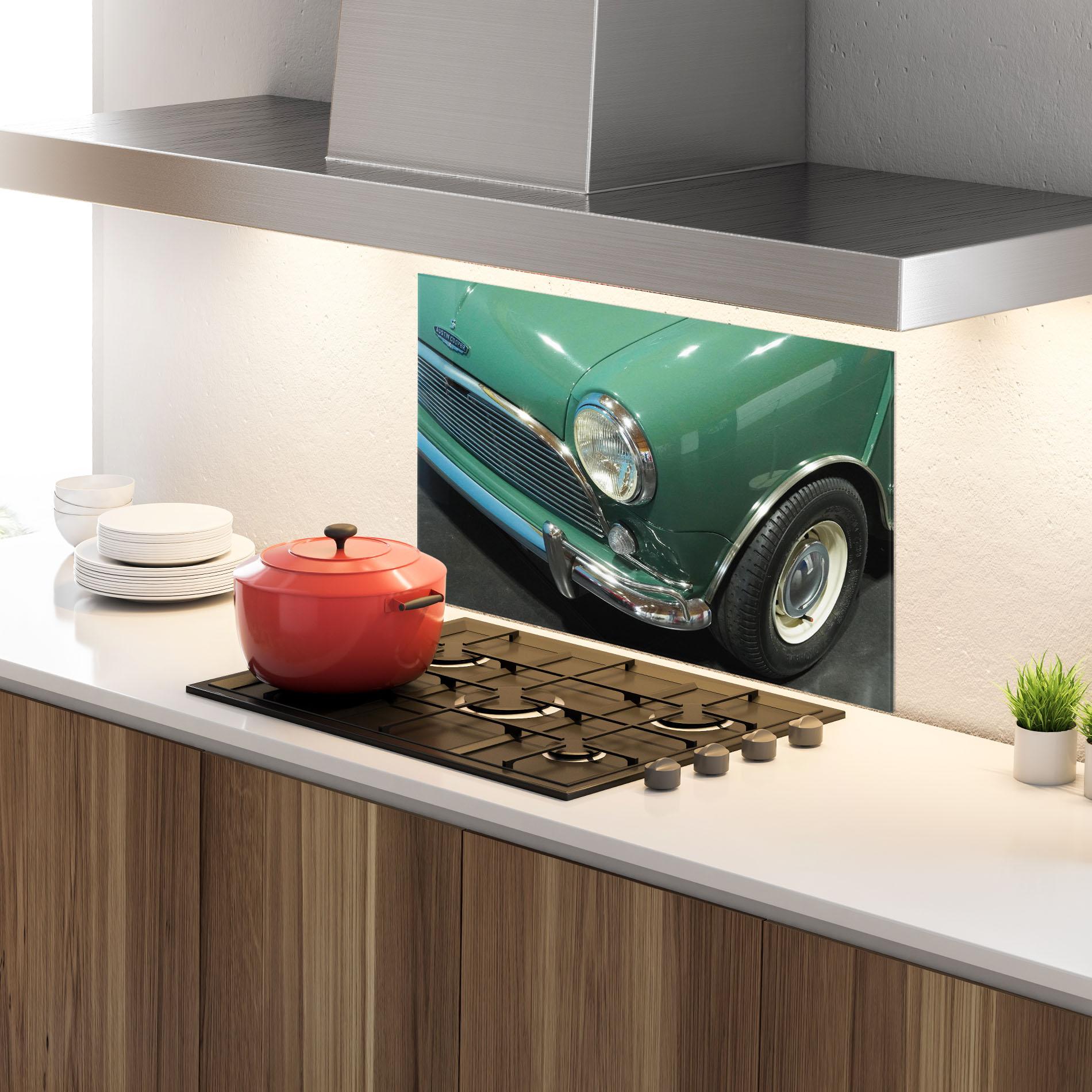 Konyhai üveg hátfal Pretty Green Car mockup 4