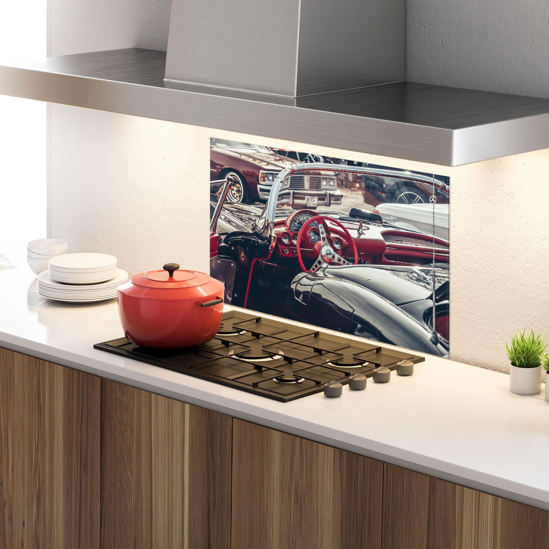 Konyhai üveg hátfal Steering Wheel Red mockup 4