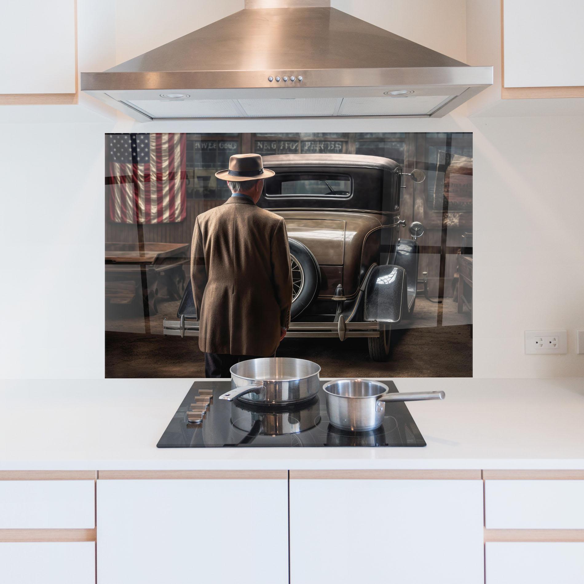 Konyhai üveg hátfal American Vintage Car mockup 5