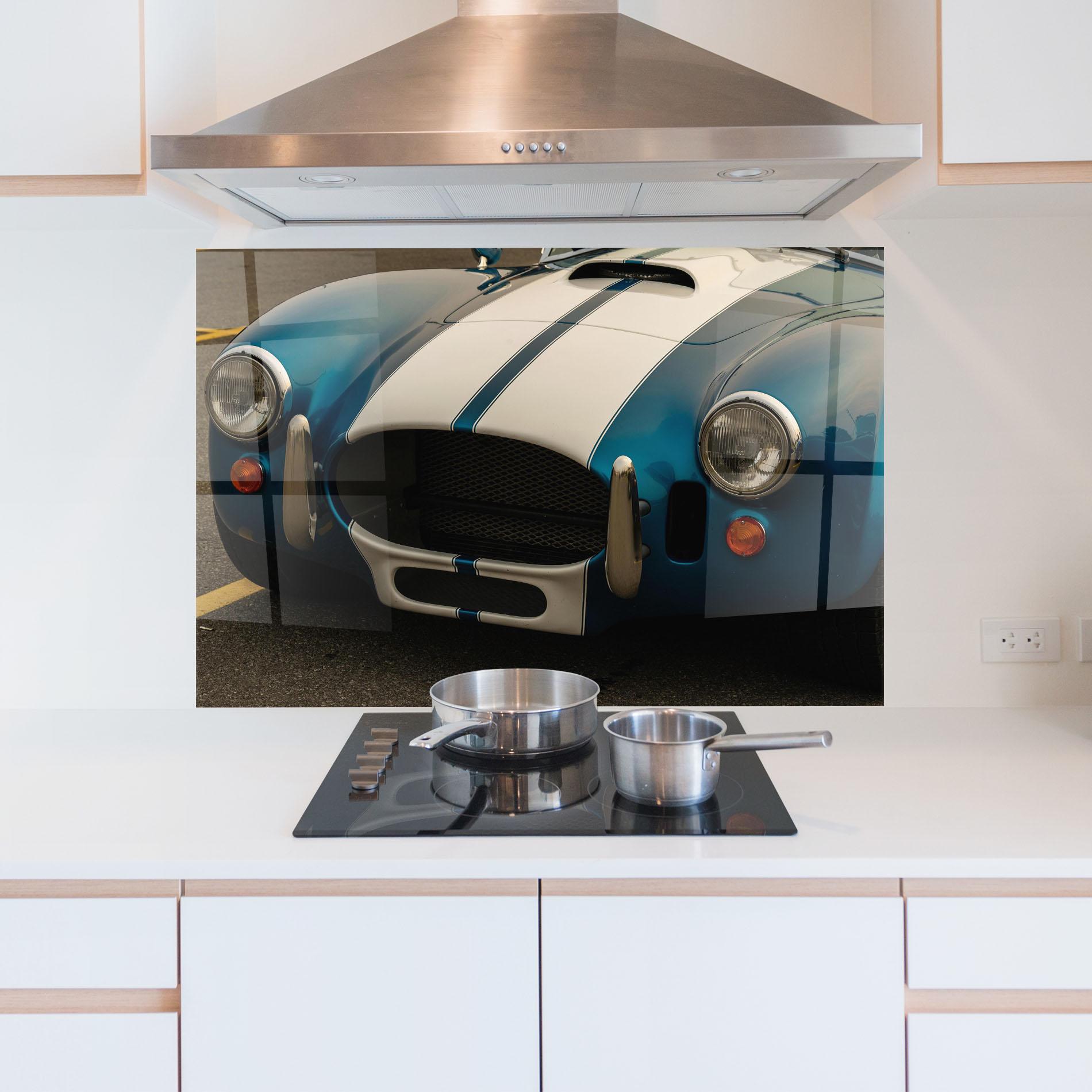 Konyhai üveg hátfal Blue Vintage Car mockup 5