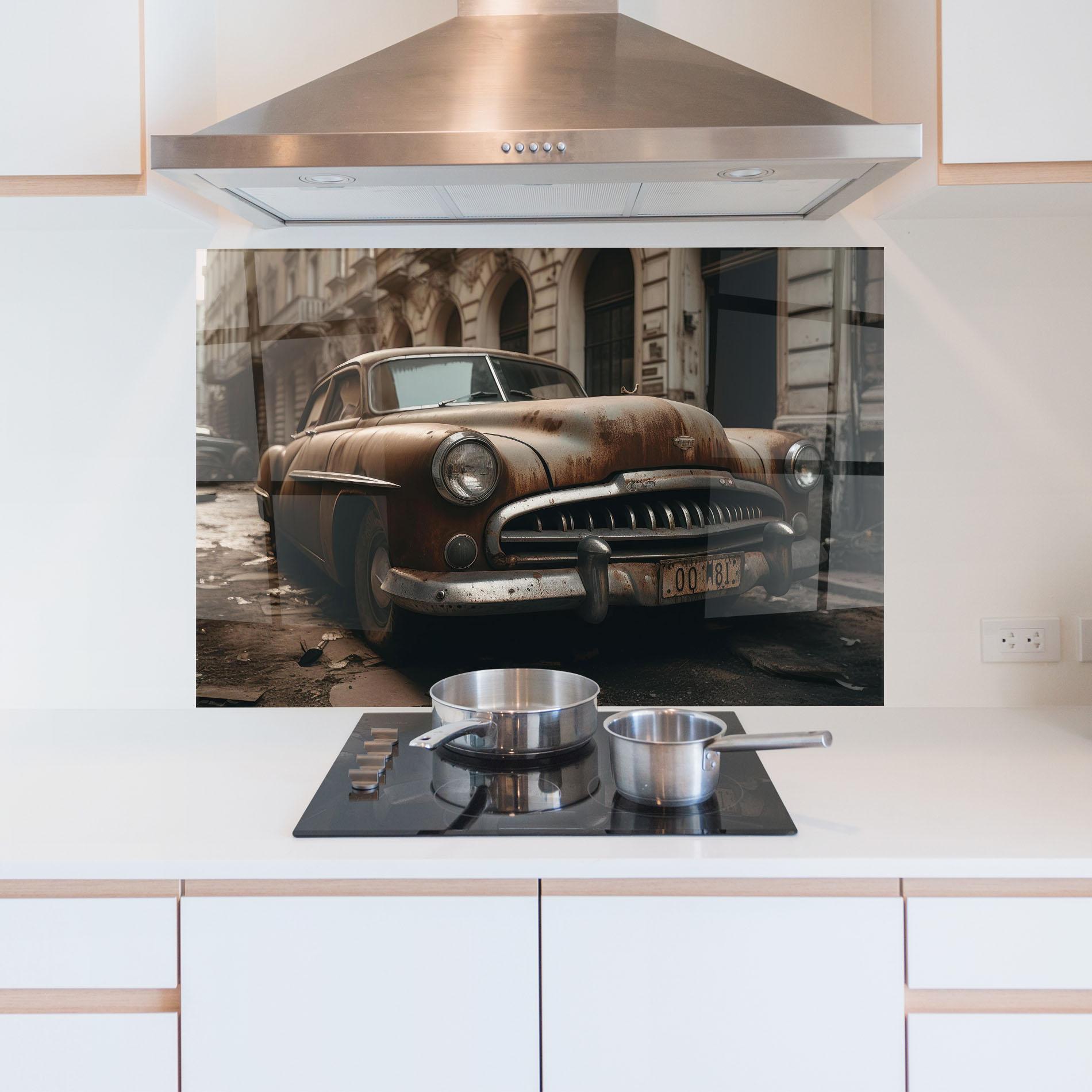 Konyhai üveg hátfal Brown Old Car mockup 5