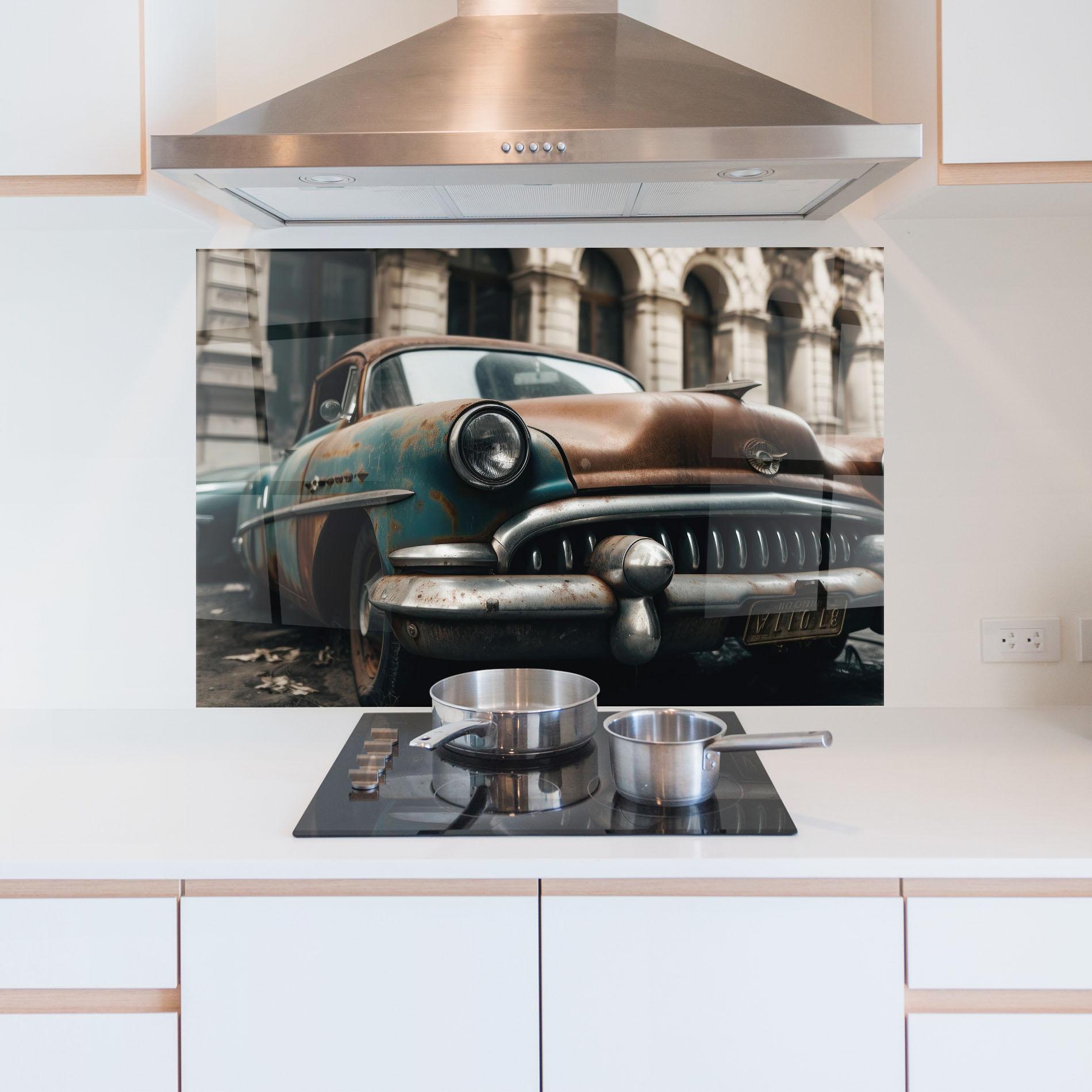 Konyhai üveg hátfal Old Brown Car mockup 5