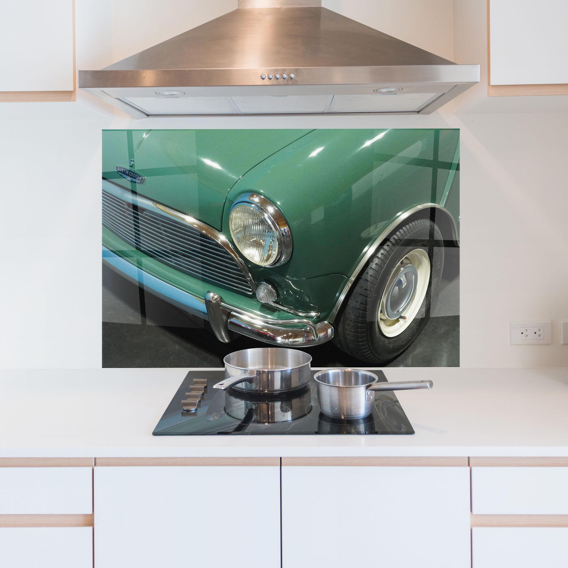 Konyhai üveg hátfal Pretty Green Car mockup 5