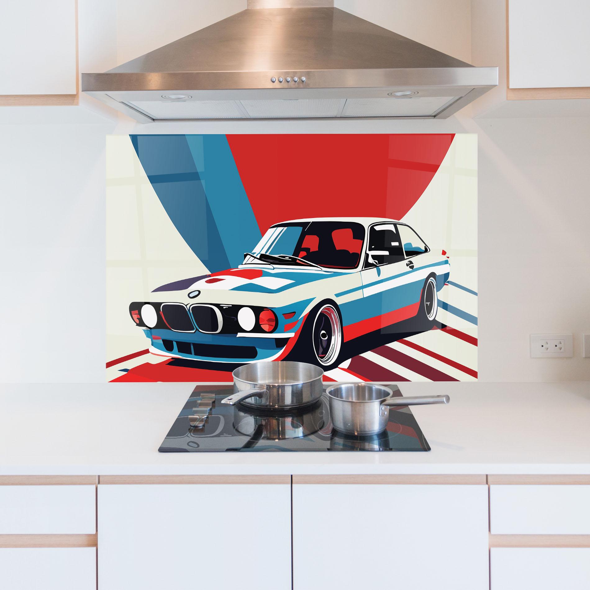 Konyhai üveg hátfal Vintage Bmw mockup 5